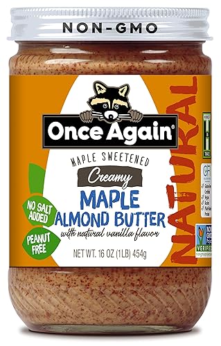Once Again Natural Creamy Maple Almond Butter With Natural Vanilla Flavor, 16Oz - Gluten Free Certified, Peanut Free, Vegan, Kosher, Paleo - Glass Jar