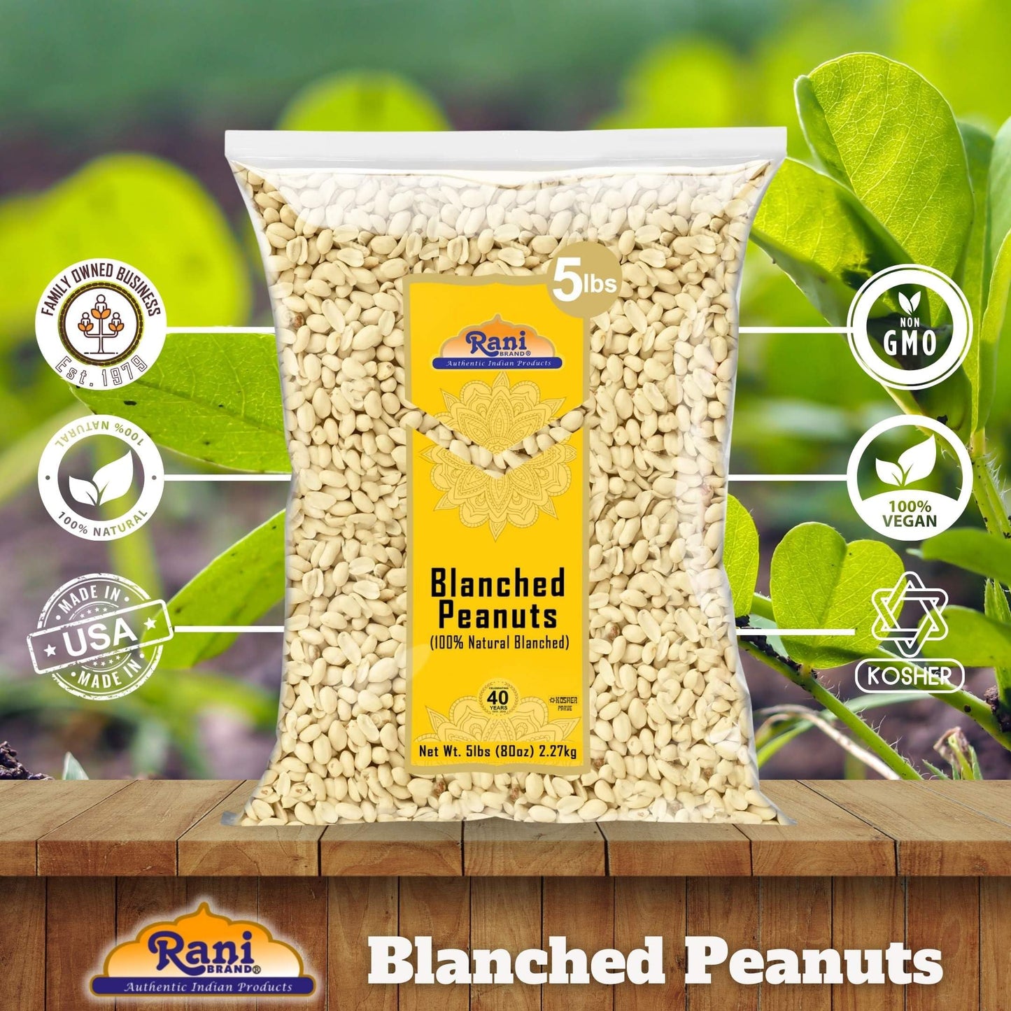 Rani Peanuts Skinless (Blanched, Uncooked) 80Oz (5Lbs) 2.27Kg Bulk ~ All Natural | Vegan | Gluten Friendly | Kosher | Fresh Prod