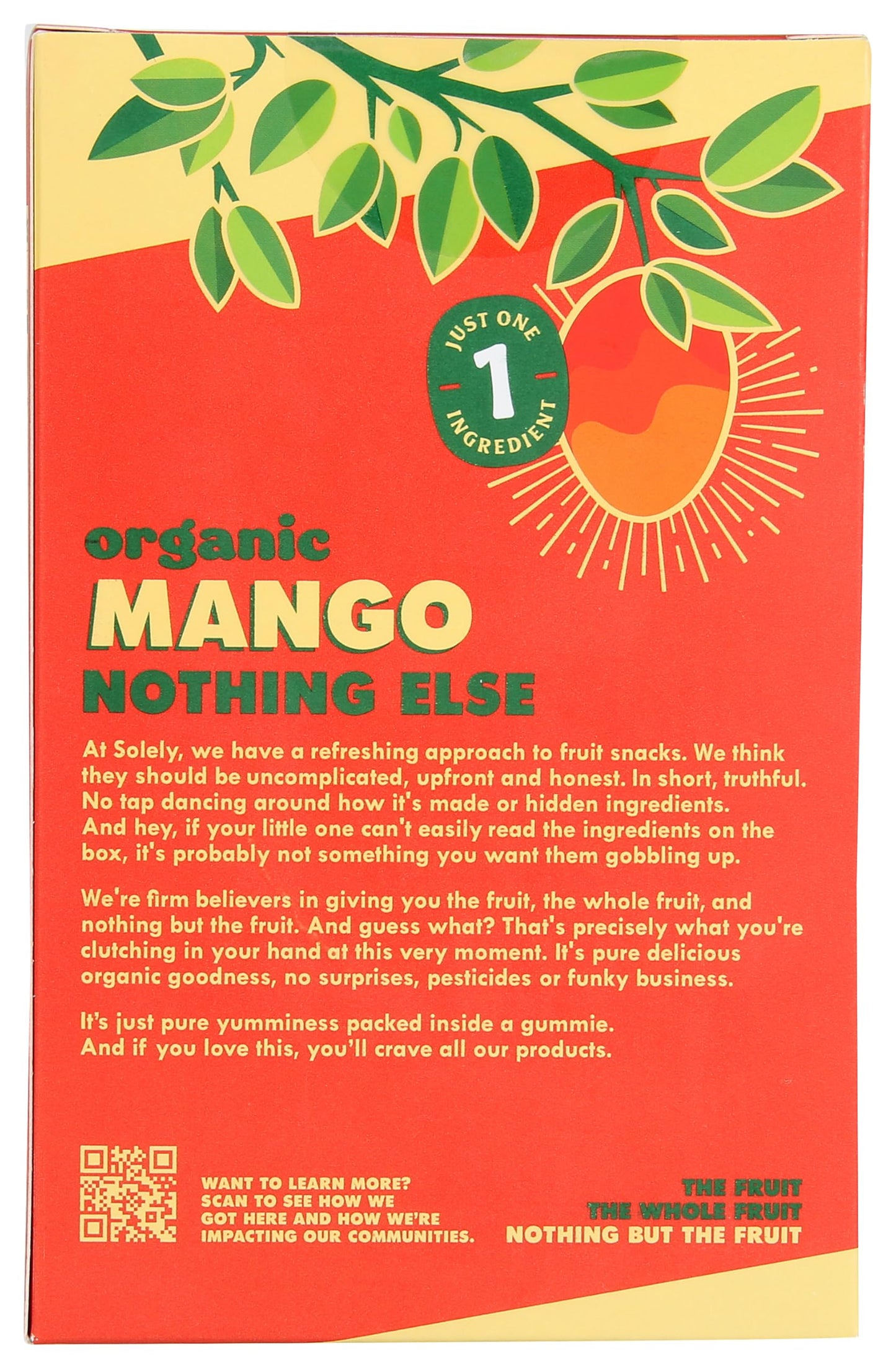 Solely Organic Mango Whole Fruit Gummies 3.5 Oz  Two Ingredients  No Added Sugars Artificial Colors Or Flavors  Vegan Fruit Snac