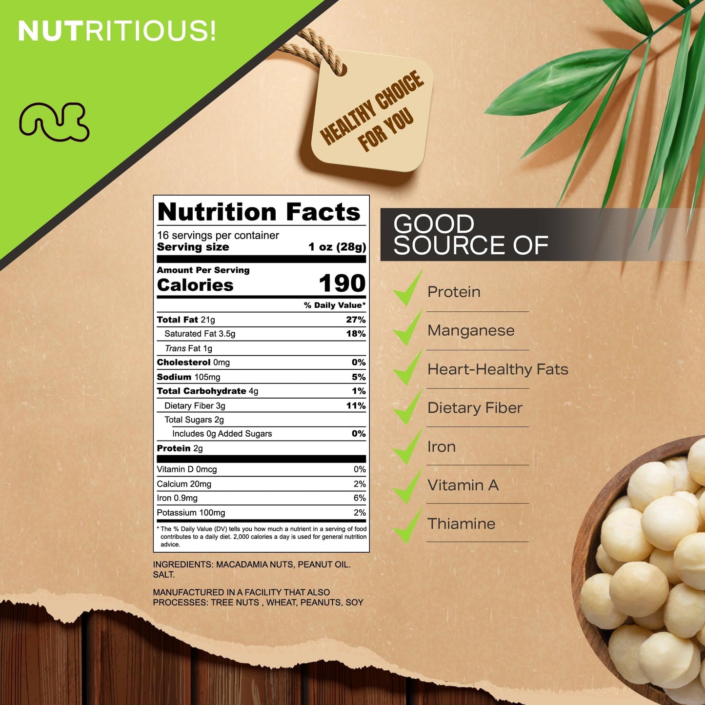 NUT CRAVINGS - Roasted & Salted Macadamia Nuts - No Shell, (16oz - 1 LB) Bulk Nuts Packed Fresh in Resealable Bag - Healthy Prot