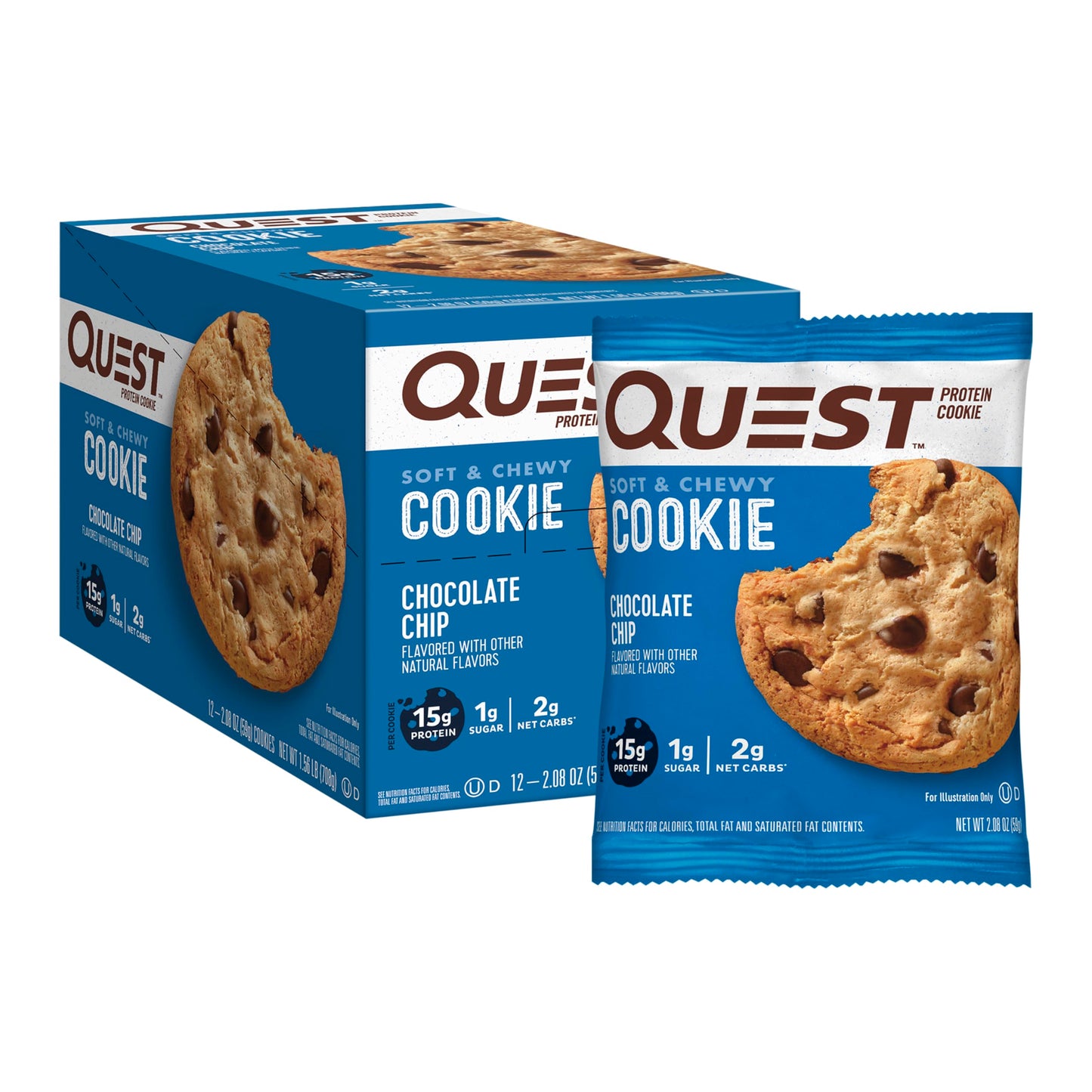 Quest Nutrition Protein Cookie - Chocolate Chip, Keto Friendly, High Protein, Low Carb, 12 Count, Model QPCCC12
