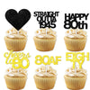 18pcs Black Gold Glitter Dessert Cupcake Pick for Straight Outta 1945 Cheer to 80 Years Old Theme Decor Supplies Happy 80th Birt