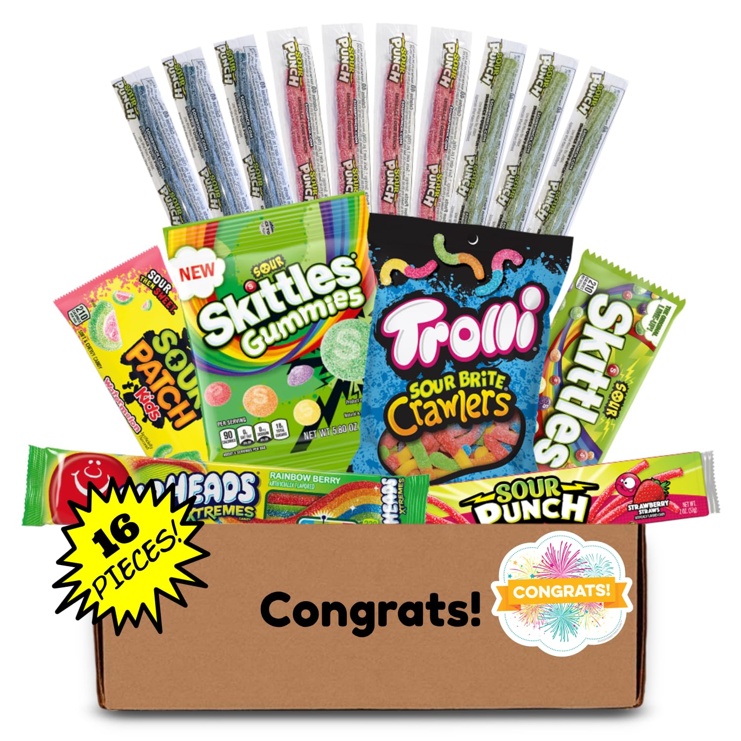 Hangry Kit Congratulations Sour Candy Kit - 16-Piece Variety Pack With All Your Favorite Sour Candy Classics In A 'Congratulatio