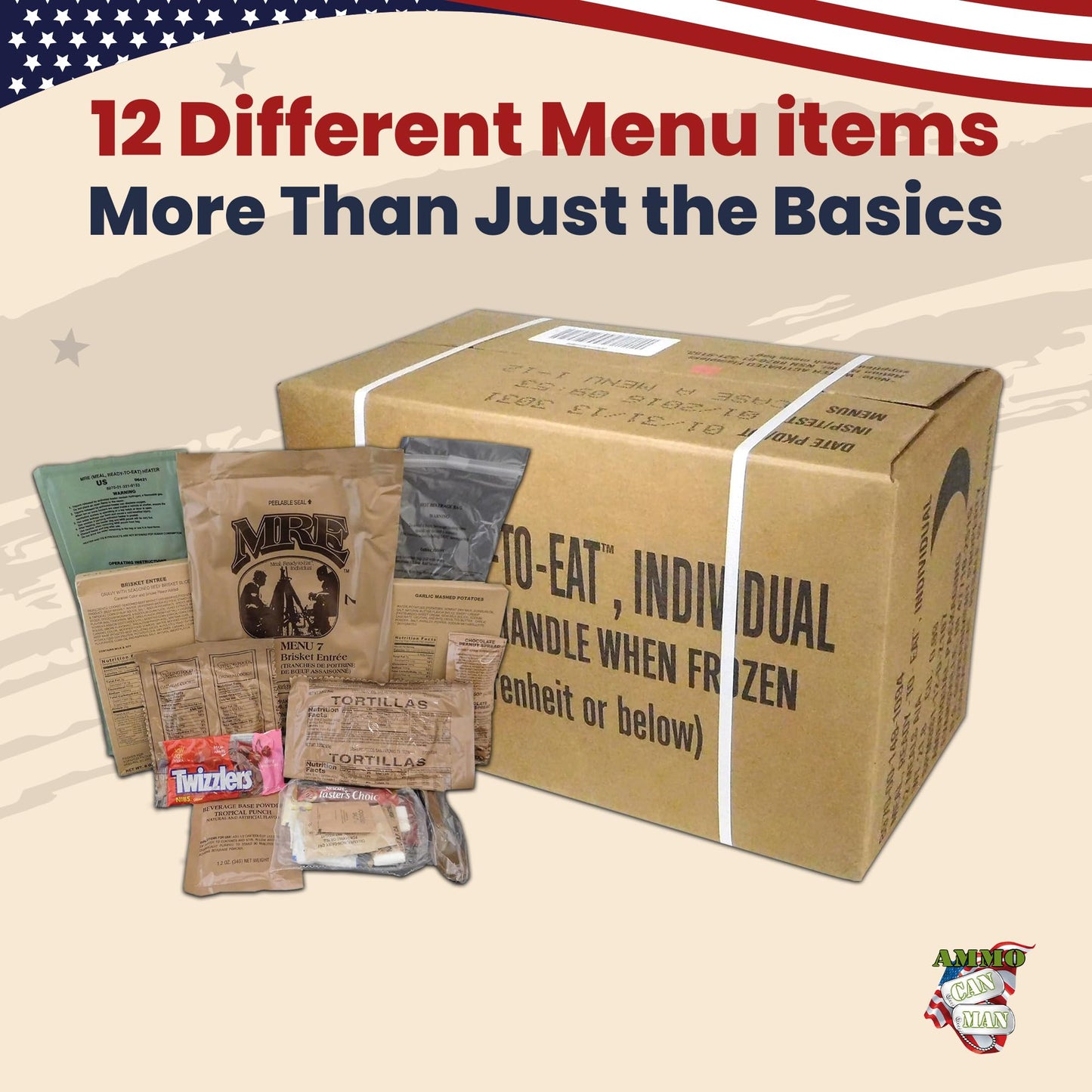 Ammo Can Man Mres (Meals Ready-To-Eat) Box A, Genuine U.S. Military Surplus, Menus 1-12 By Rothco
