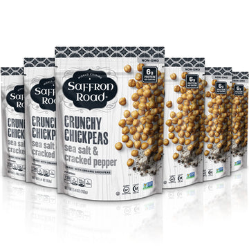 Saffron Road Organic Sea Salt And Cracked Pepper Crunchy Roasted Chickpea Snacks- 5.4Oz 6-Pack, Gluten Free, Non-Gmo, Vegan Drie