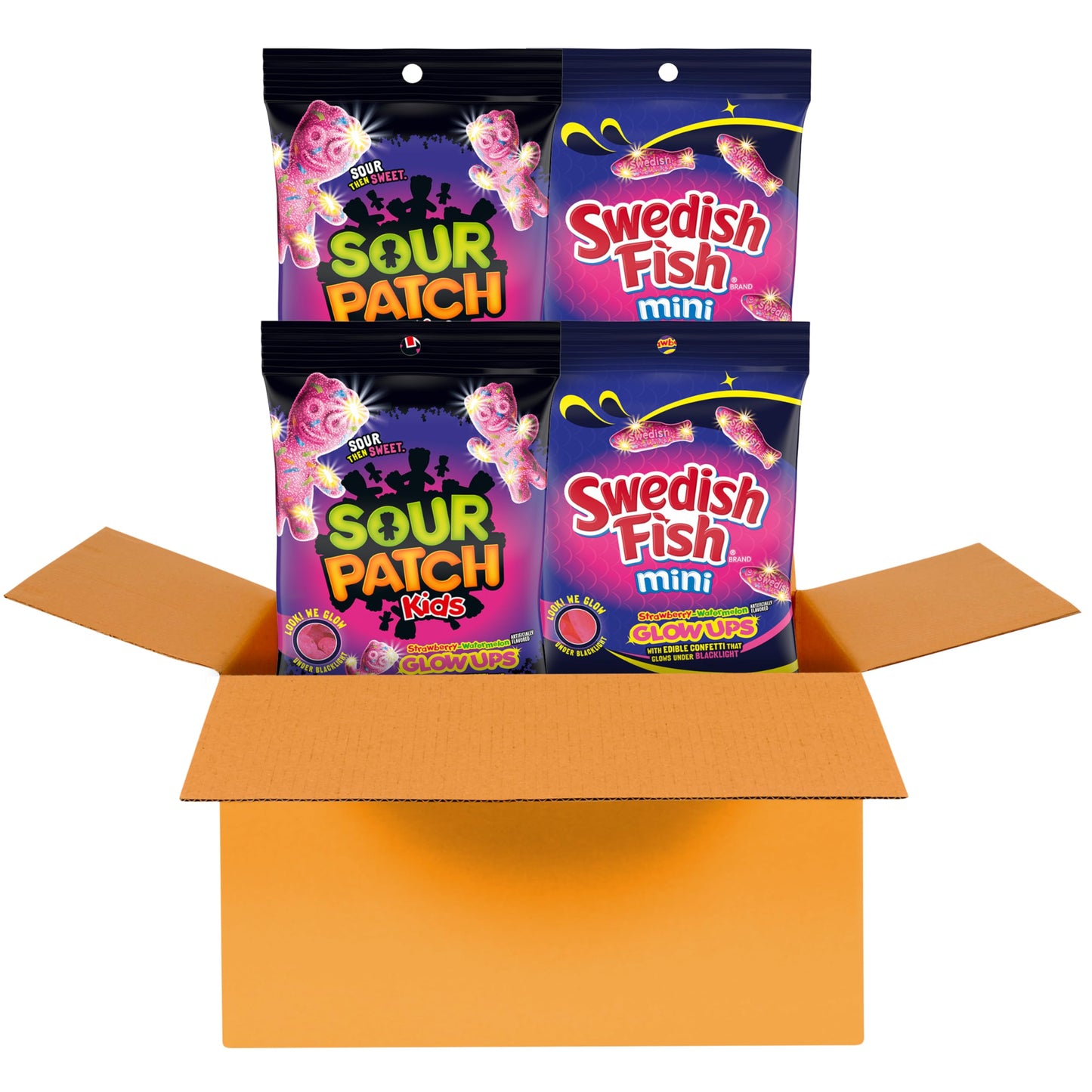 Sour Patch Kids Mini Glow Ups Candy Variety Pack, Strawberry-Watermelon, 4-6.7 oz Bags, Bulk, Soft & Chewy