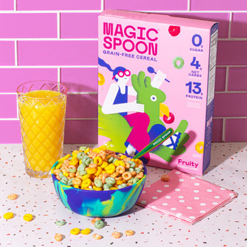Magic Spoon Cereal - Fruity 4-Pack Of Cereal And Spoon - Keto & Low Carb Lifestyles, Gluten & Grain Free, High Protein, 0G Sugar