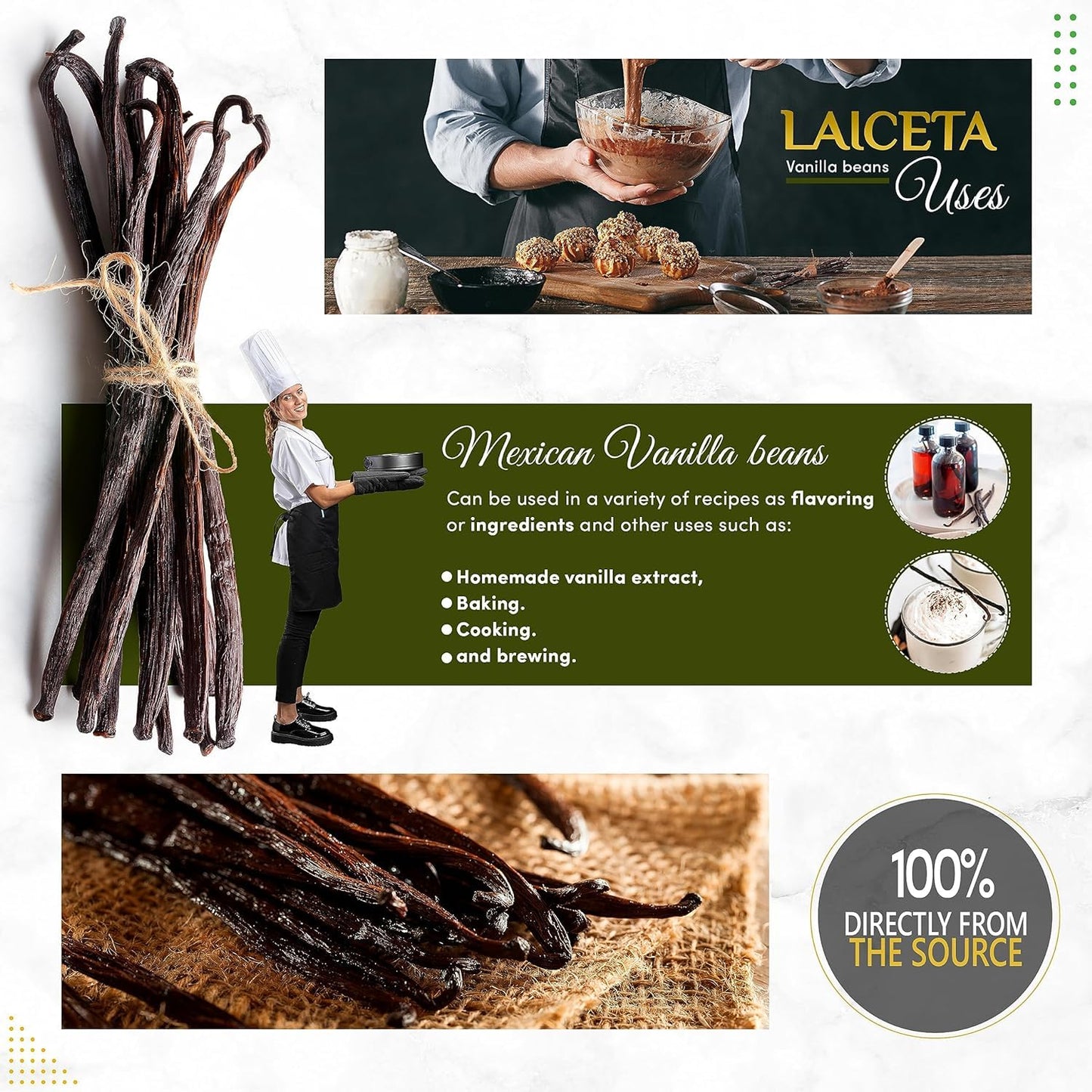 Mexican Vanilla Beans Grade B For Making Vanilla Extract | Certified Usda Vanilla Bean 5 -7 Inches Long, 30% Moisture Pure Mexic