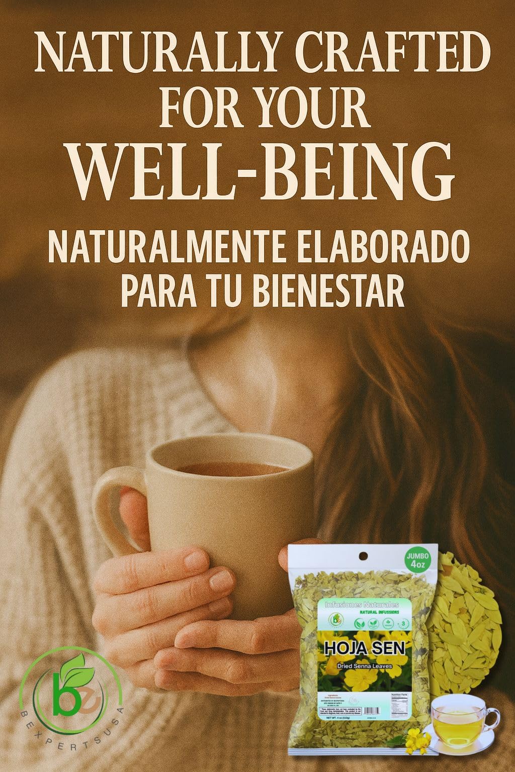 Hoja de Sen T? (Senna Leaf Tea) - 4 oz (113 g) - 100% Natural  Vegan  Gluten-Free - Dried Senna Leaves - Caffeine-Free Herbal Loose Leaf - by BexpertsUSA