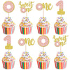 24 PCS Donut One Cupcake Toppers Glitter Sweet One Donut Cupcake Picks Donut 1st Birthday Party Decorations for Sweet One Donut 
