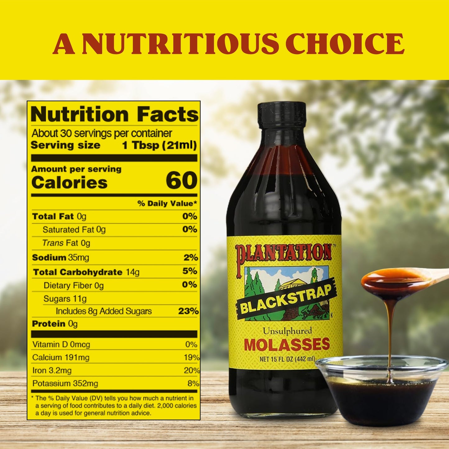 Plantation Blackstrap Molasses, 15 oz Bottle, Pack of 2