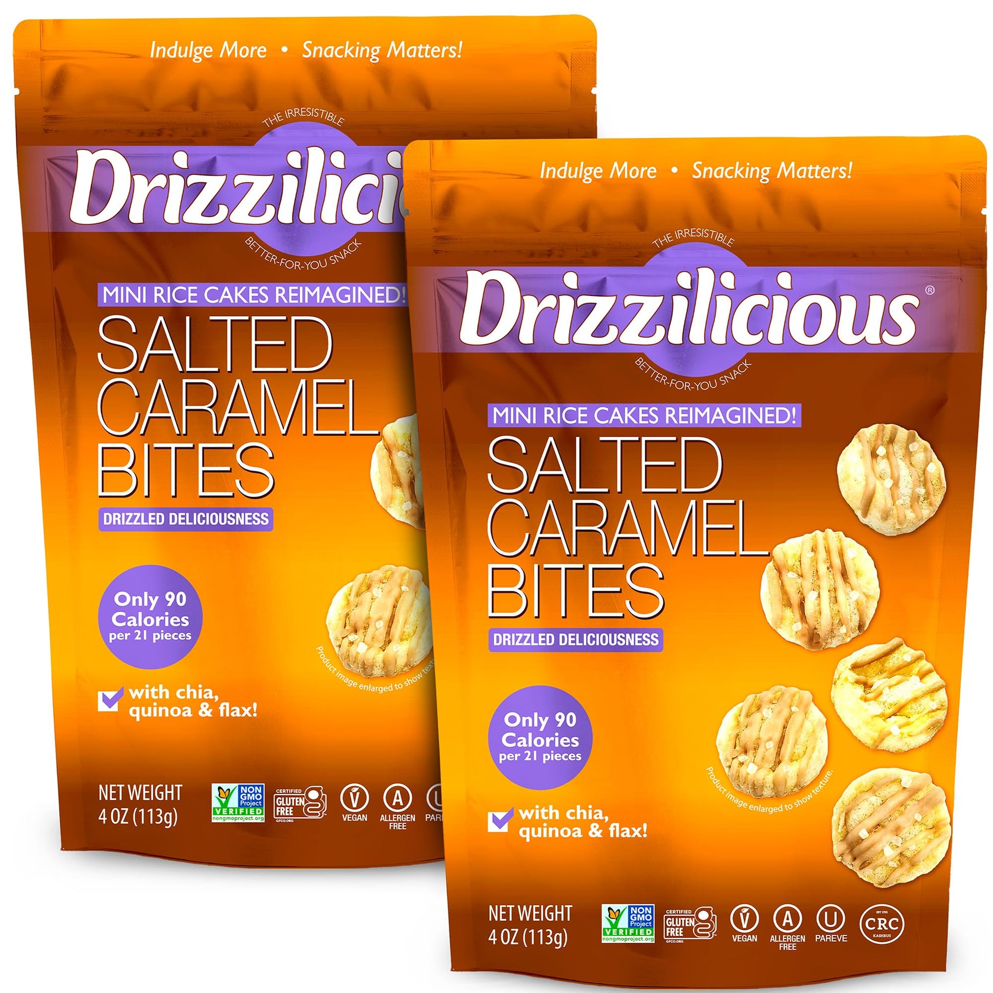 Drizzilicious Mini Rice Cakes, Salted Caramel, Vegan, Gluten Free, 4 oz (Pack of 2)