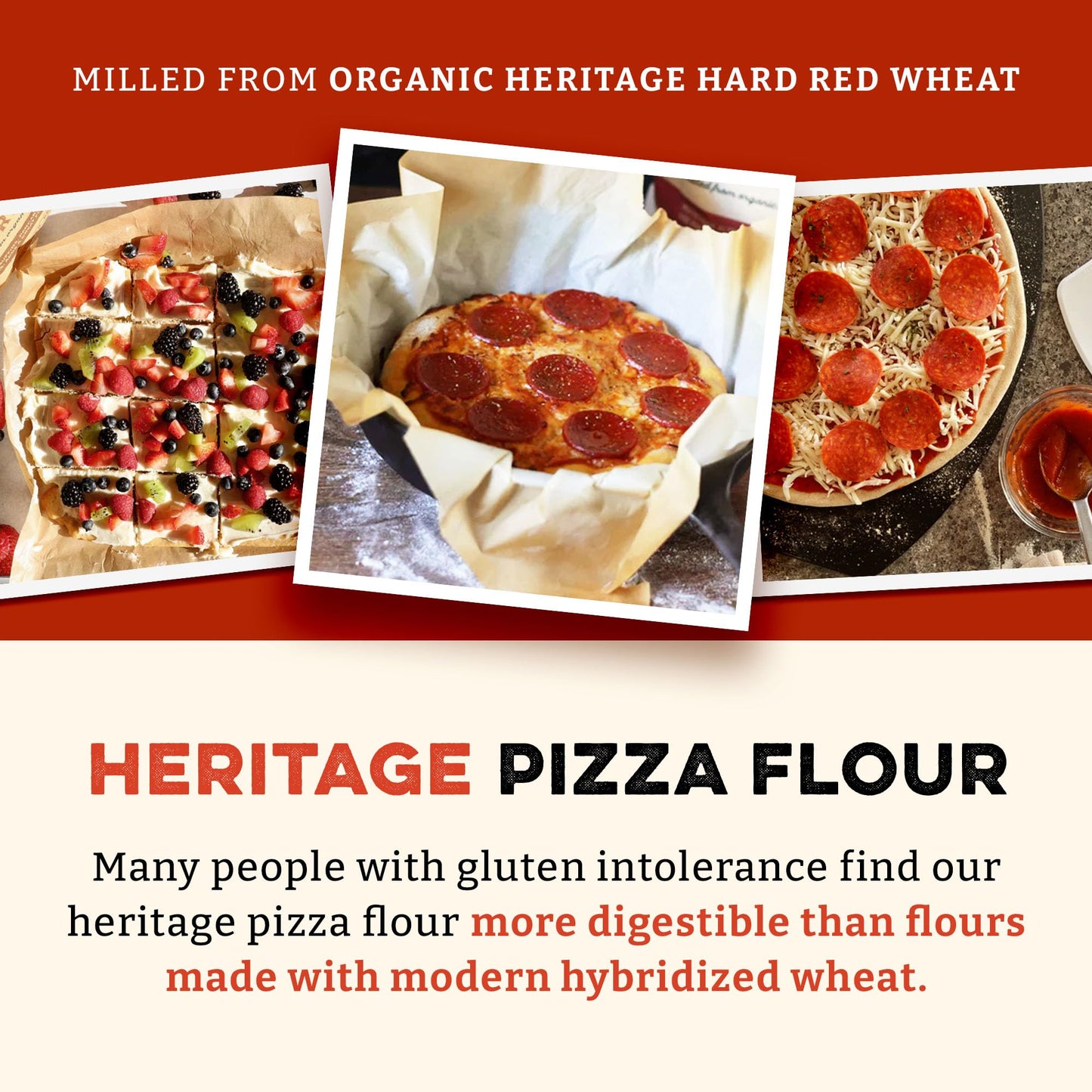 Sunrise Flour Mill USDA Organic Heritage Pizza Flour - 5 lbs | Milled from Hard Red Wheat | Easier to Digest with Less Bloating | No Bleaching or Bromating | Zero Additives