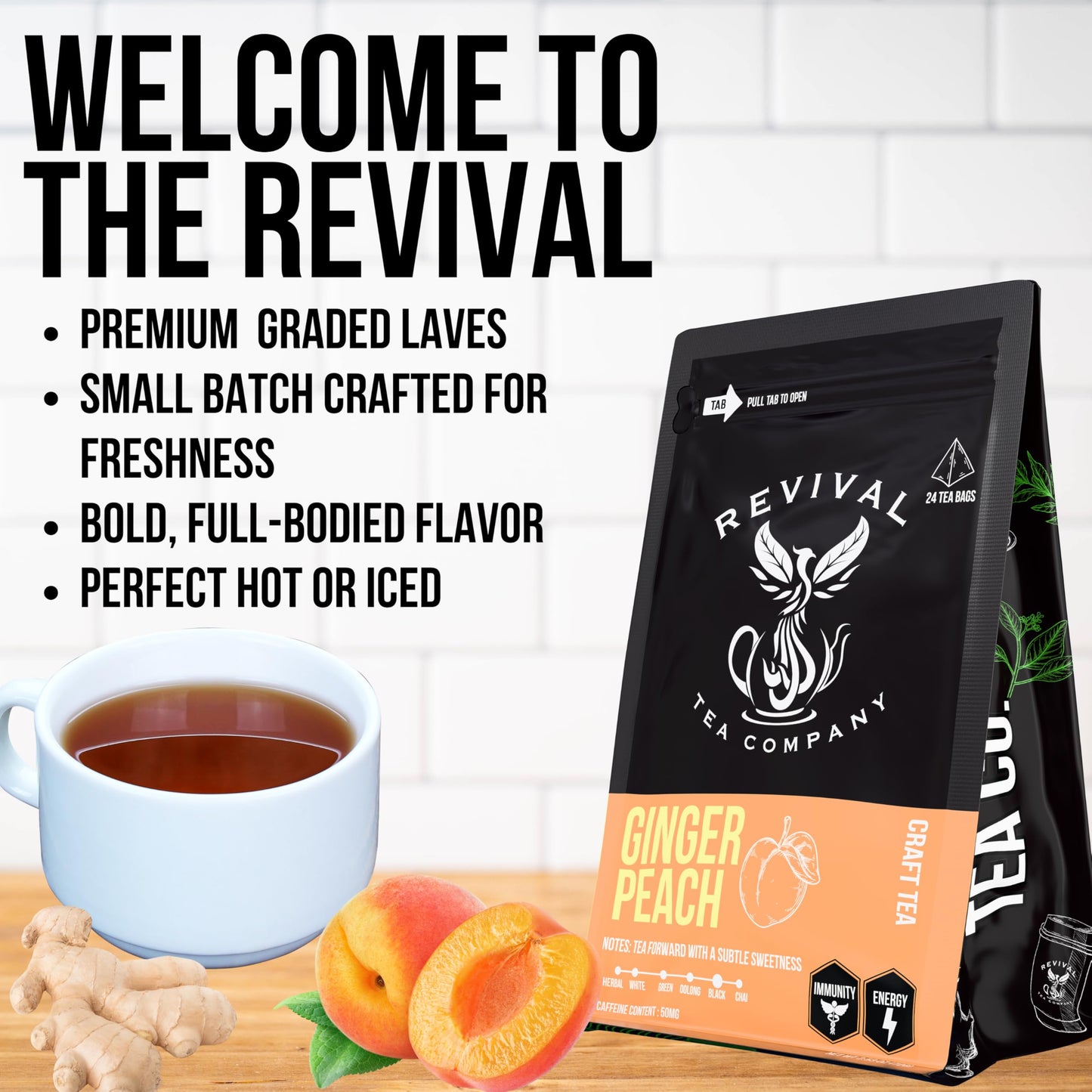 REVIVAL TEA COMPANY Ginger Peach Black Tea Blend - 24 Tea Bags