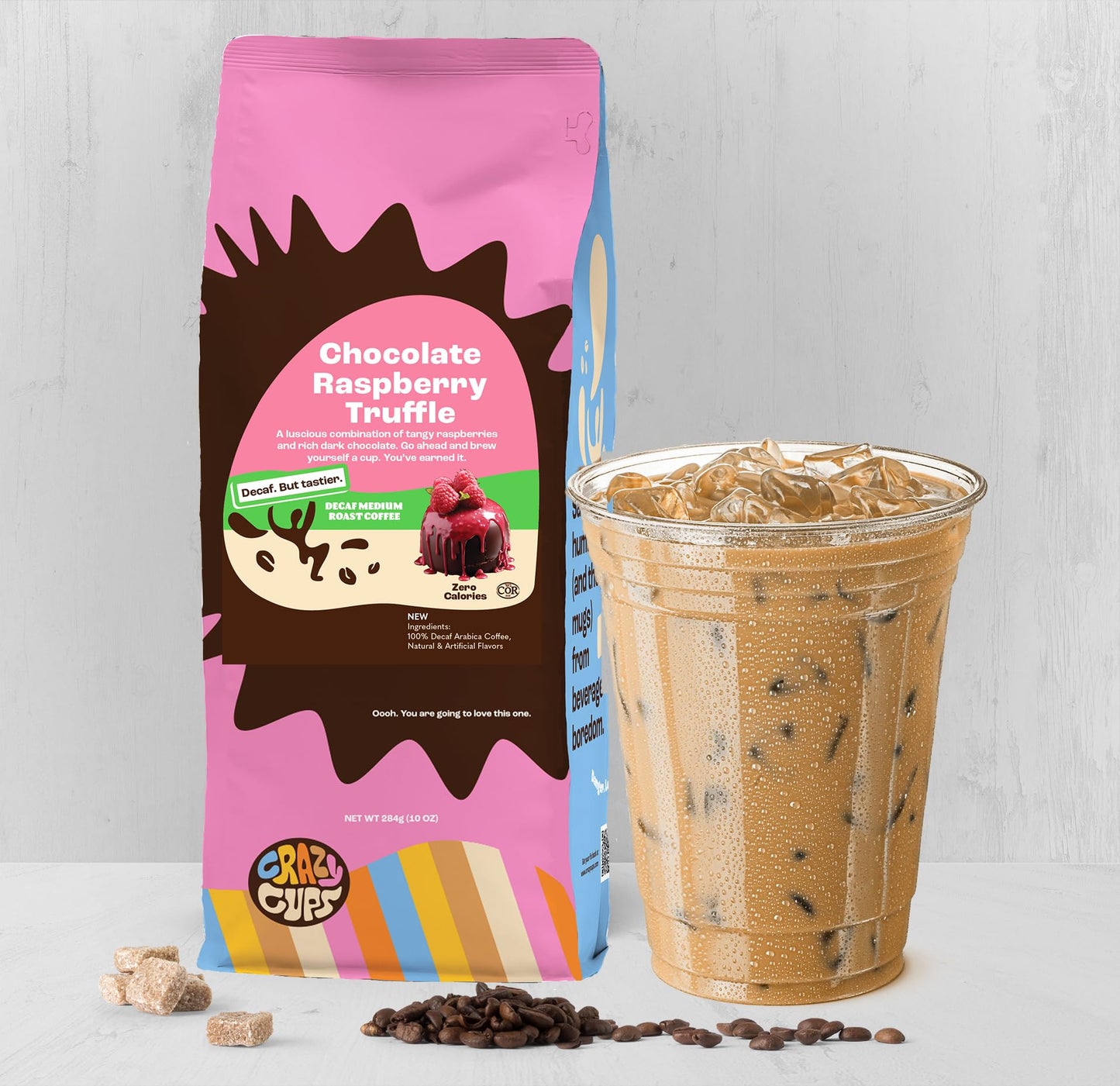 Crazy Cups Flavored Ground Decaf Chocolate Coffee  Decaffeinated Chocolate Raspberry  in 10 oz Bag  For Brewing Flavored Hot or Iced Coffee