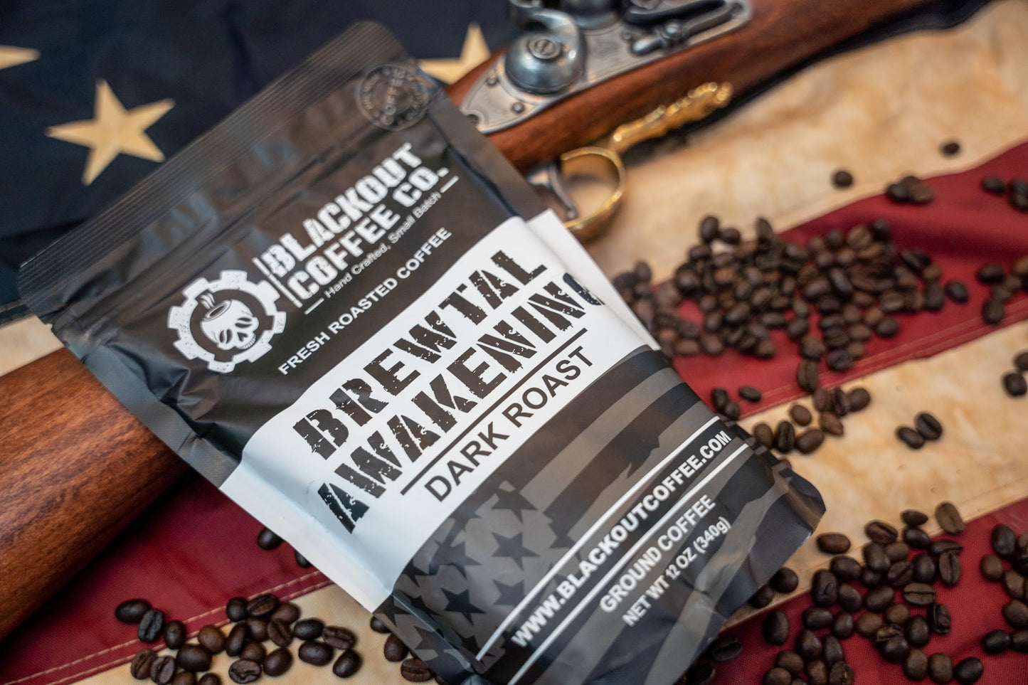 Blackout Coffee Brewtal Awakening Ground Coffee - Dark Roast, Bold Flavor, 12oz Bag, Freshly Roasted, American Made