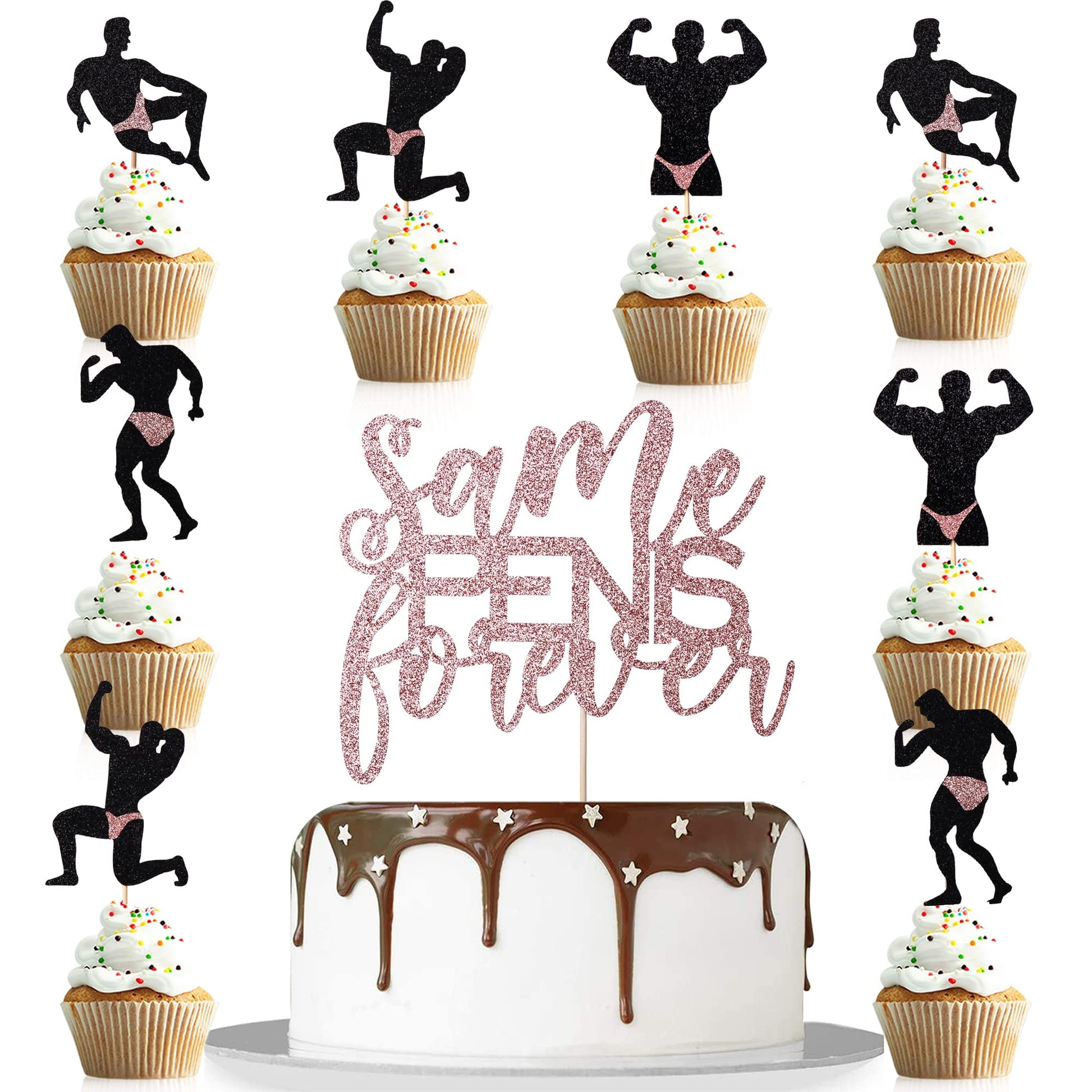 25Pcs Bachelor Party Cake Decorations-Same Forever Cake Topper- Hen Party Cake Decorations Bridal Shower Supplies (Rose Gold)