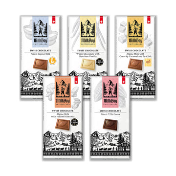 Milkboy Swiss Chocolates Gourmet Chocolate Variety Pack - Dark & White Handmade Bars - Kosher - GMO Free - 5 Count