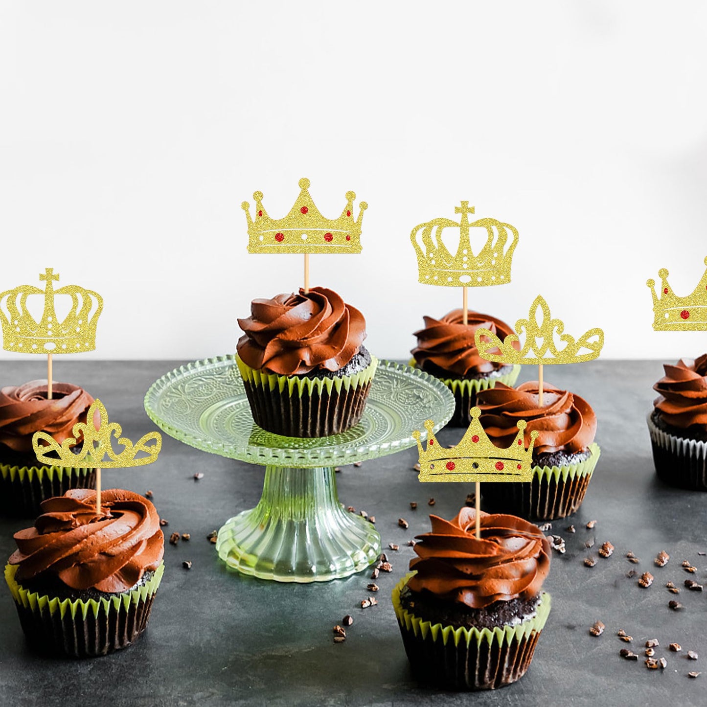 Cyodoos 24Pcs Gold Crown Cupcake Toppers Glitter Queen Crown Cupcake Baby Shower Wedding Birthday Party Cake Decorations Supplie