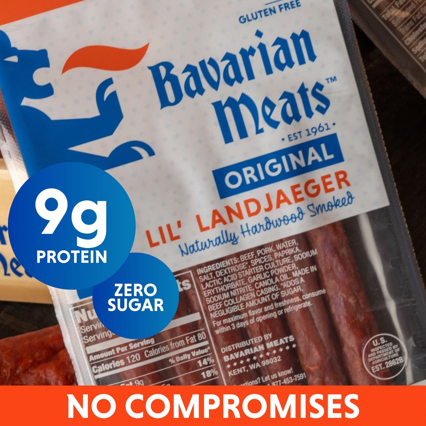 Bavarian Meats Lil Landjaeger Meat Sticks, Smoked Sausage, Gluten Free, Keto Friendly, 3 Ounce (Pack of 6)