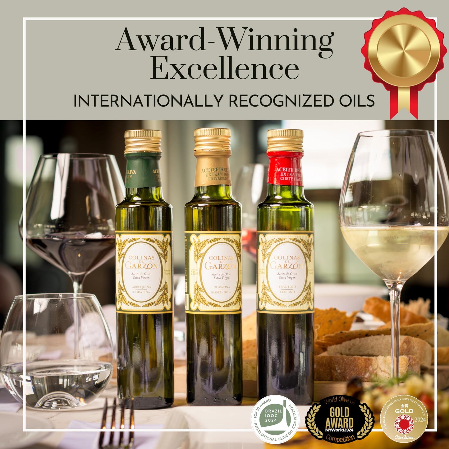 Colinas De Garzon Extra Virgin Olive Oil Tasting Set, 3 x 250ml Glass Bottles, Italian Blend, Gift Boxed