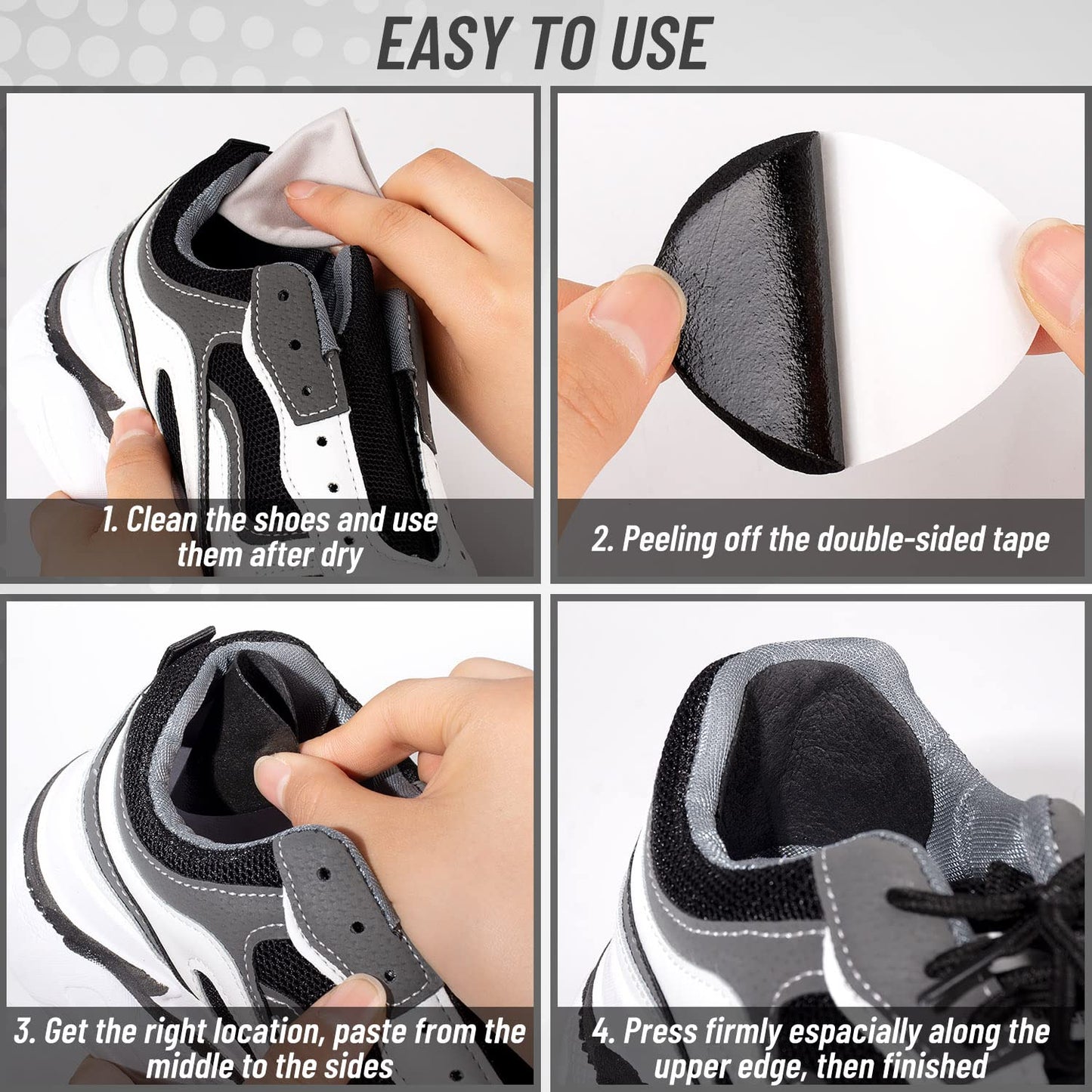 HTZNHXT 8-Pair Black Self-Adhesive Shoe Patches for Holes, Heel Repair for Sneakers, Leather & High Heels