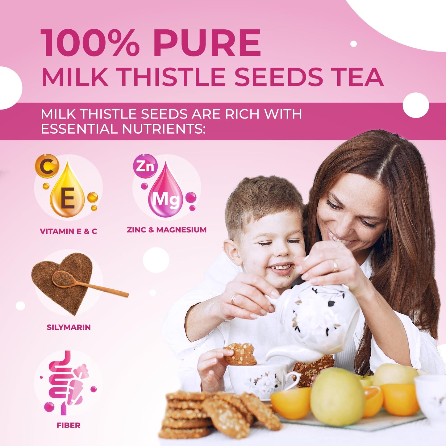 Total Tea 100% Natural Milk Thistle Seeds Tea For Liver Cleanse, Detox, Digestive Health And Immune System - 40 Tea Bags (Packag