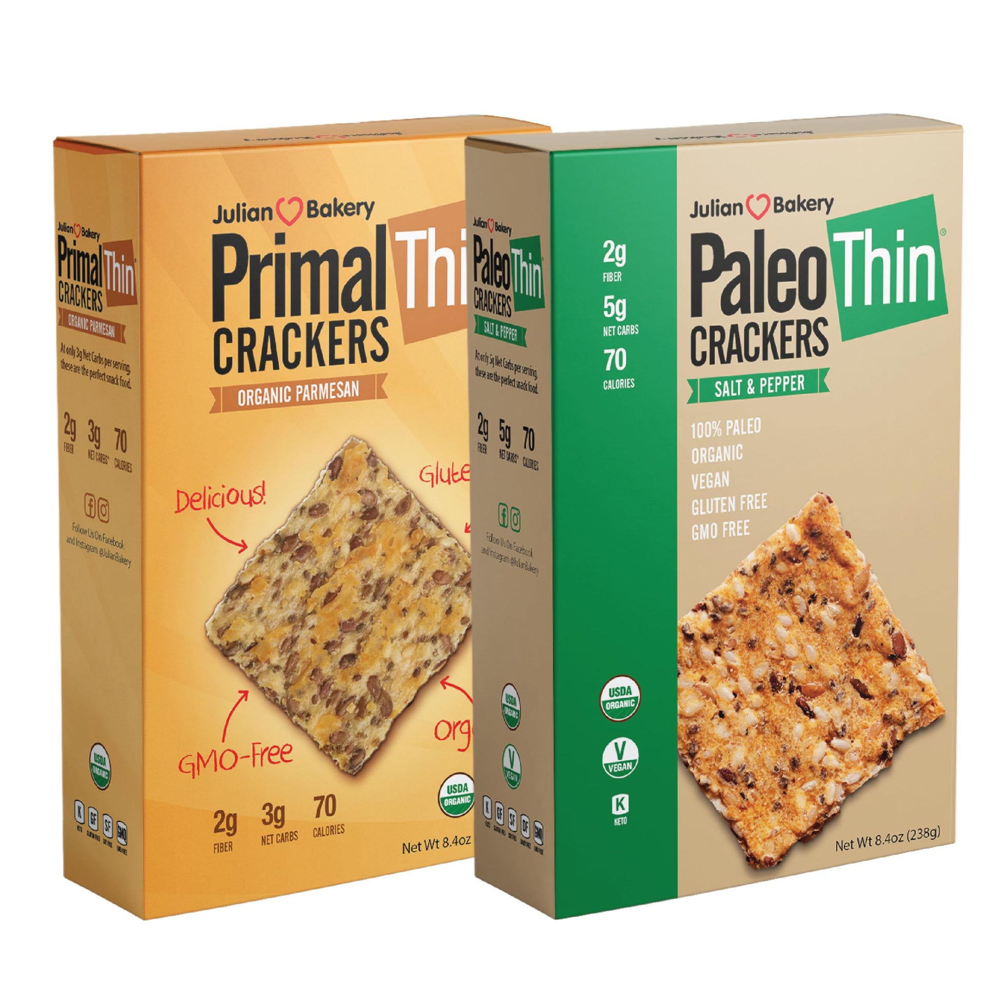 Julian Bakery Paleo & Primal Thin Crackers | Salt & Pepper & Parmesan | Usda Organic | Gluten-Free | Grain-Free | Gmo Free | Low