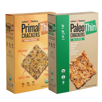 Julian Bakery Paleo & Primal Thin Crackers | Salt & Pepper & Parmesan | Usda Organic | Gluten-Free | Grain-Free | Gmo Free | Low