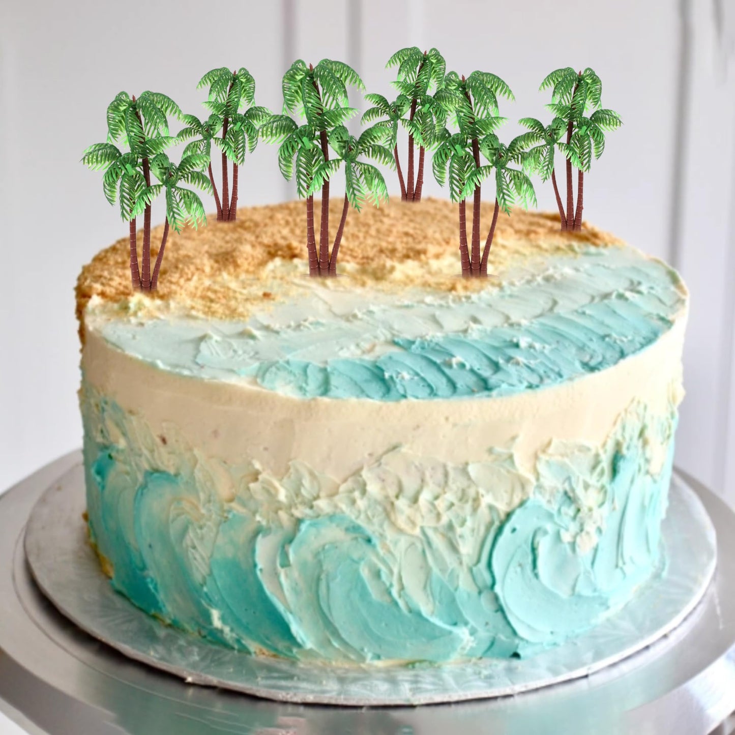Gyufise 10 Pieces Plastic Green Palm Tree Coconuts Cupcake Toppers Miniature Palm Tree Figurines Cake Toppers Decorations For Mi