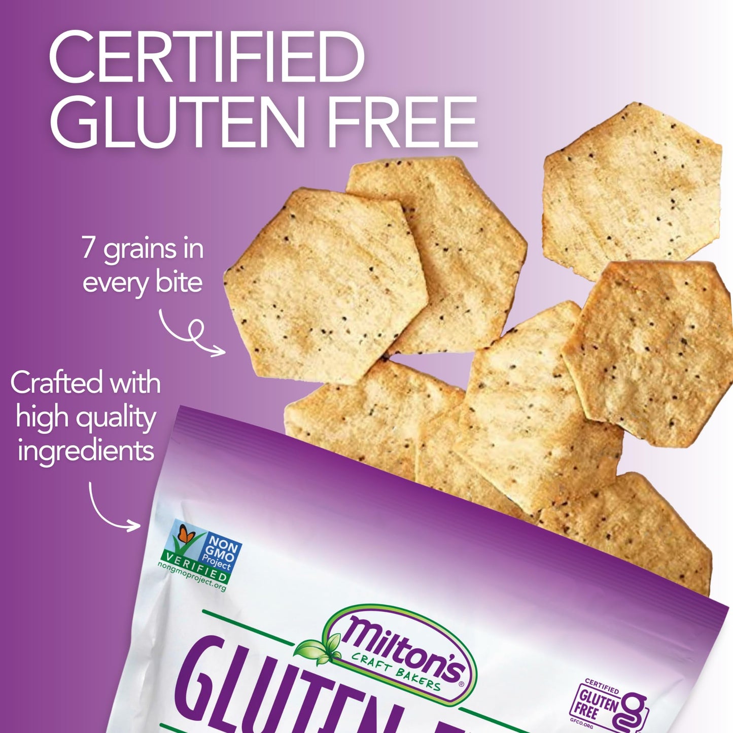 Milton'S Craft Bakers Gluten Free Multi-Grain Crackers - Baked Multigrain Crackers, Non-Gmo Project Verified, Kosher, Certified