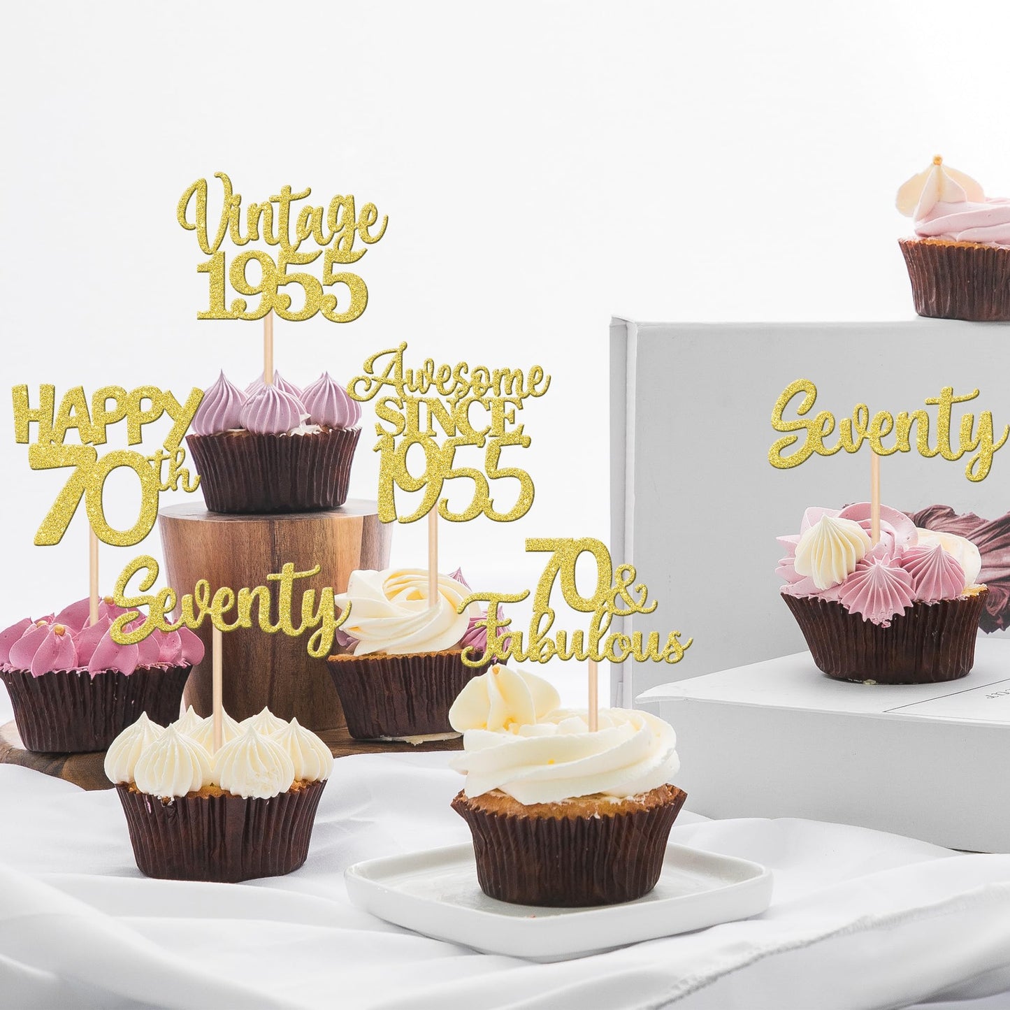 30Pcs Vintage 1953 Cupcake Toppers Glitter Seventy Happy 70Th Birthday 70 Fabulous Cupcake Picks Cheers To 70 Years For 70Th Bir