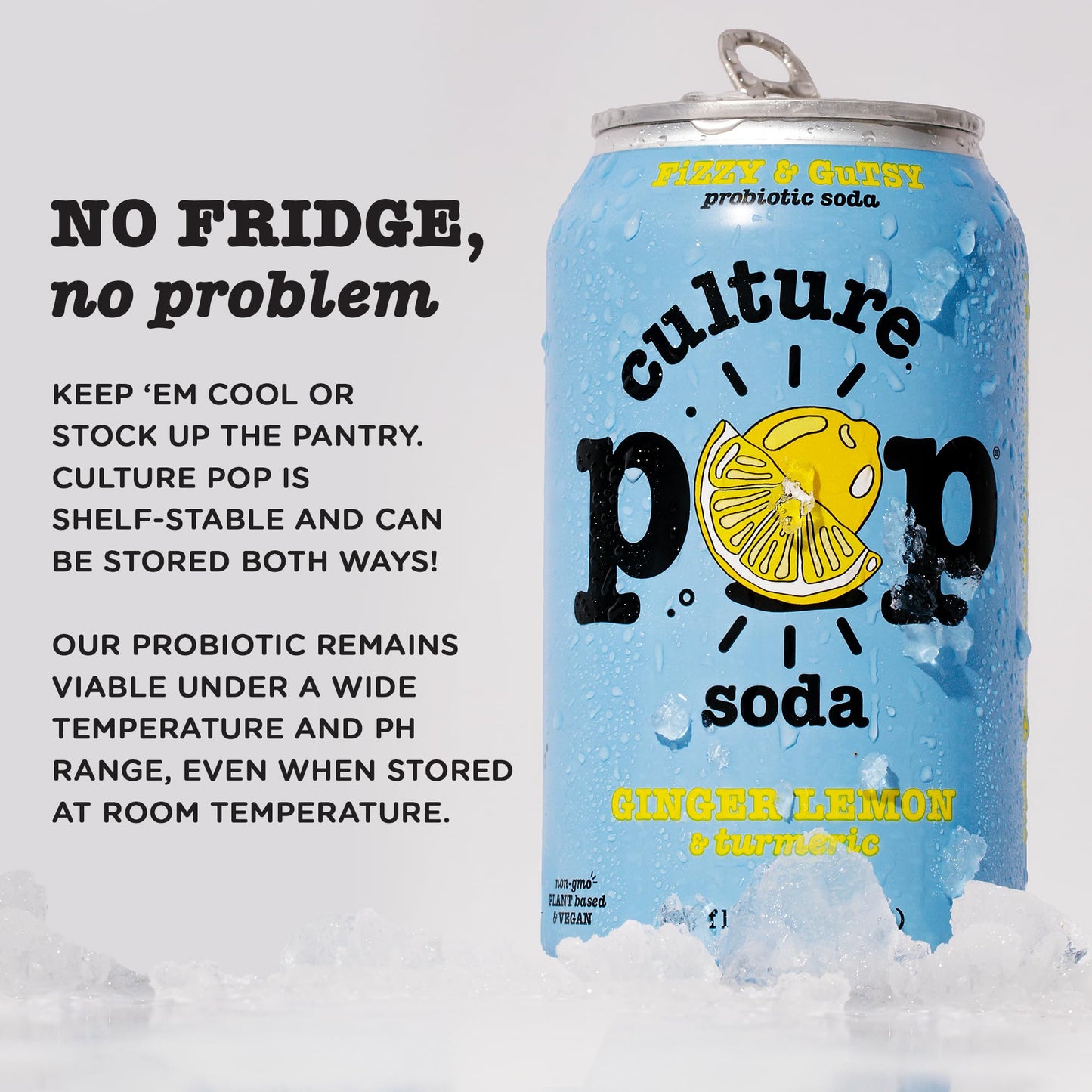 Culture Pop Soda Sparkling Probiotic Drink, Vegan Soda for Gut Health, Non-GMO, GF, No Added Sugar, 12 Pack, 12 Fl Oz Cans, Ging