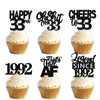 18pcs Black Glitter Happy 33rd Dessert Cupcake Topper Pick for Funny Legend Since 1992 Theme Decor Supplies Men Women Happy 33 B