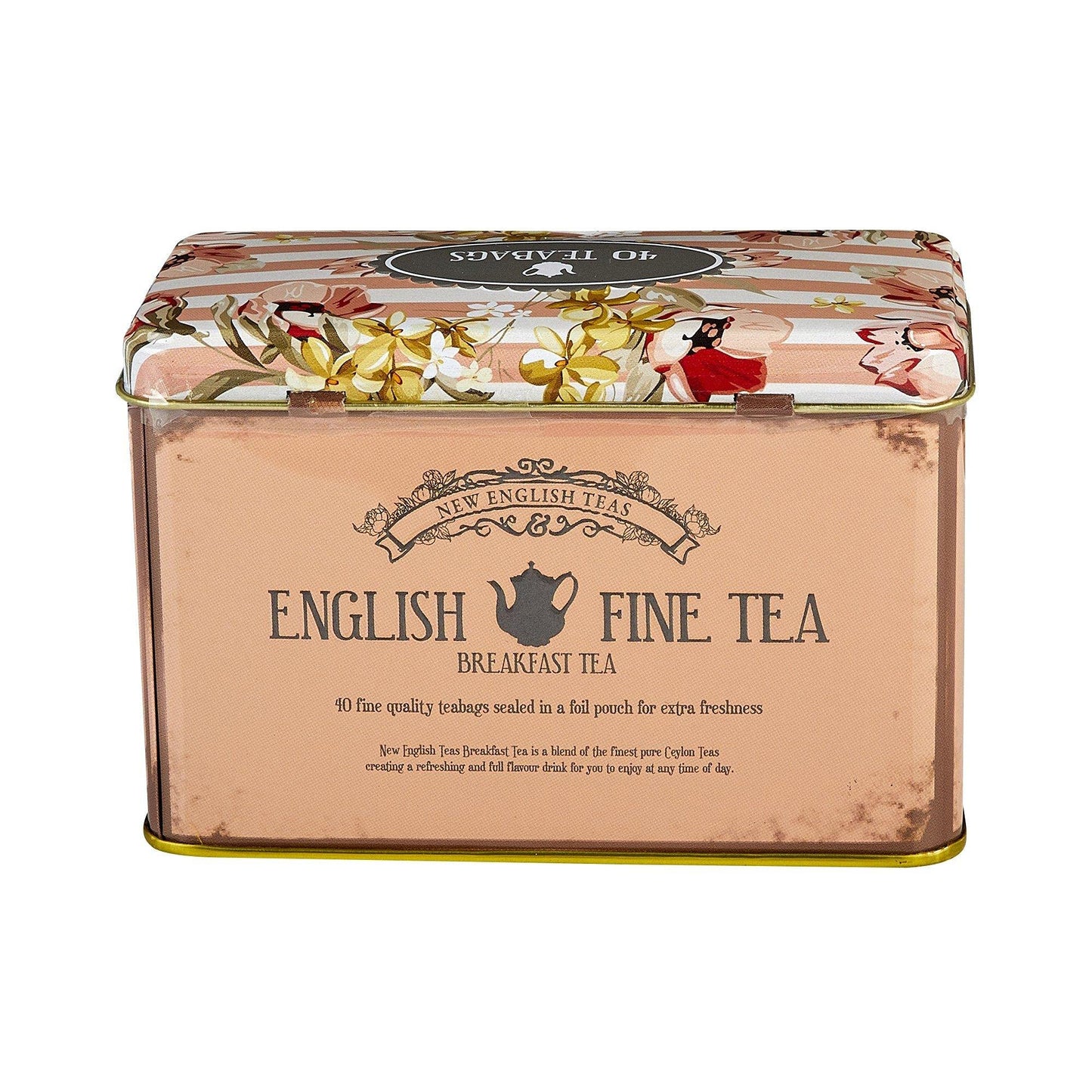 New English Teas Vintage Floral Tea Tin With 40 English Breakfast Teabags