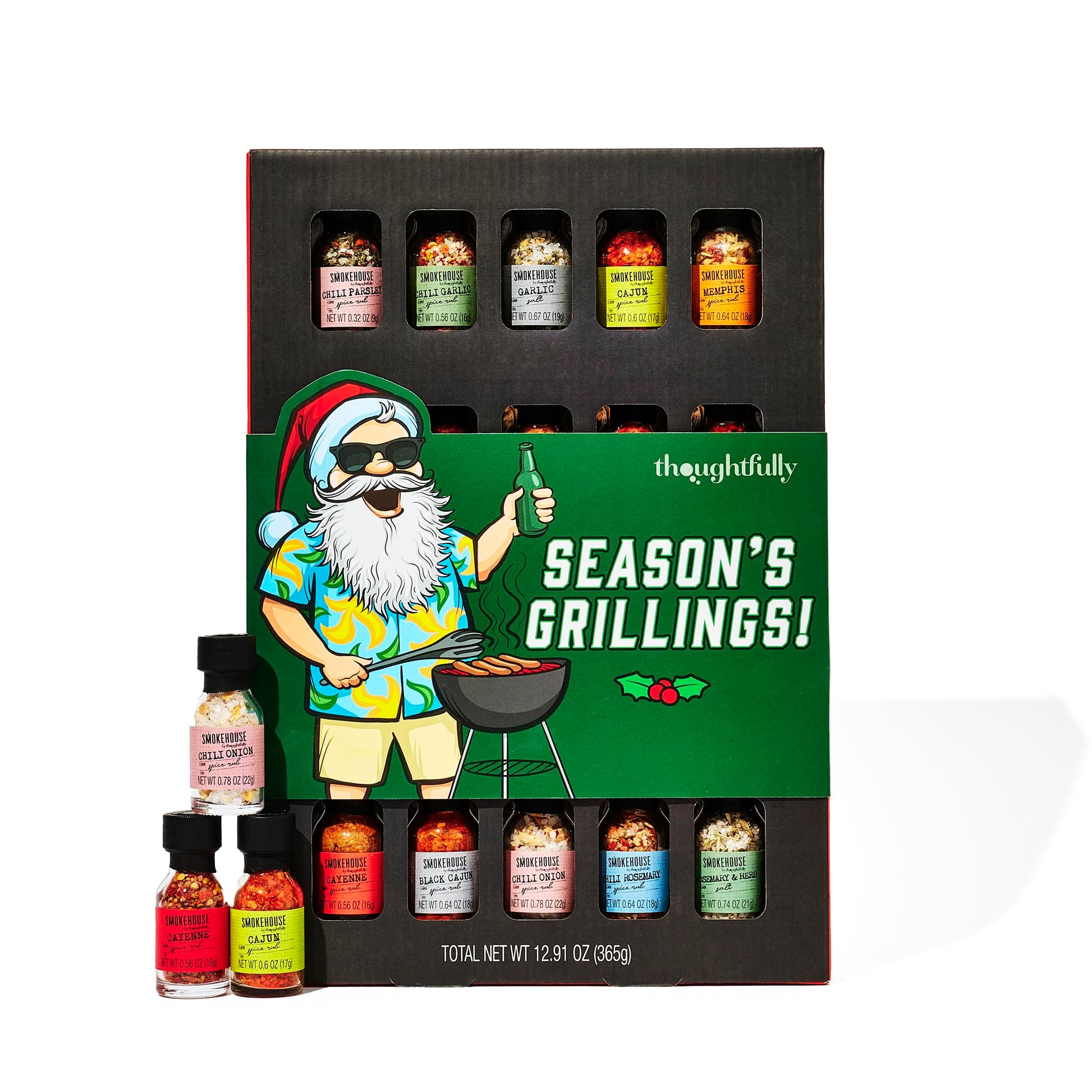 Smokehouse By Thoughtfully Holiday Ultimate Grilling Spice Seasoning Gift Set,Flavors Include Chili Garlic, Rosemary And Herb, Lime Chipotle And More, Christmas Wrap, Set Of 20