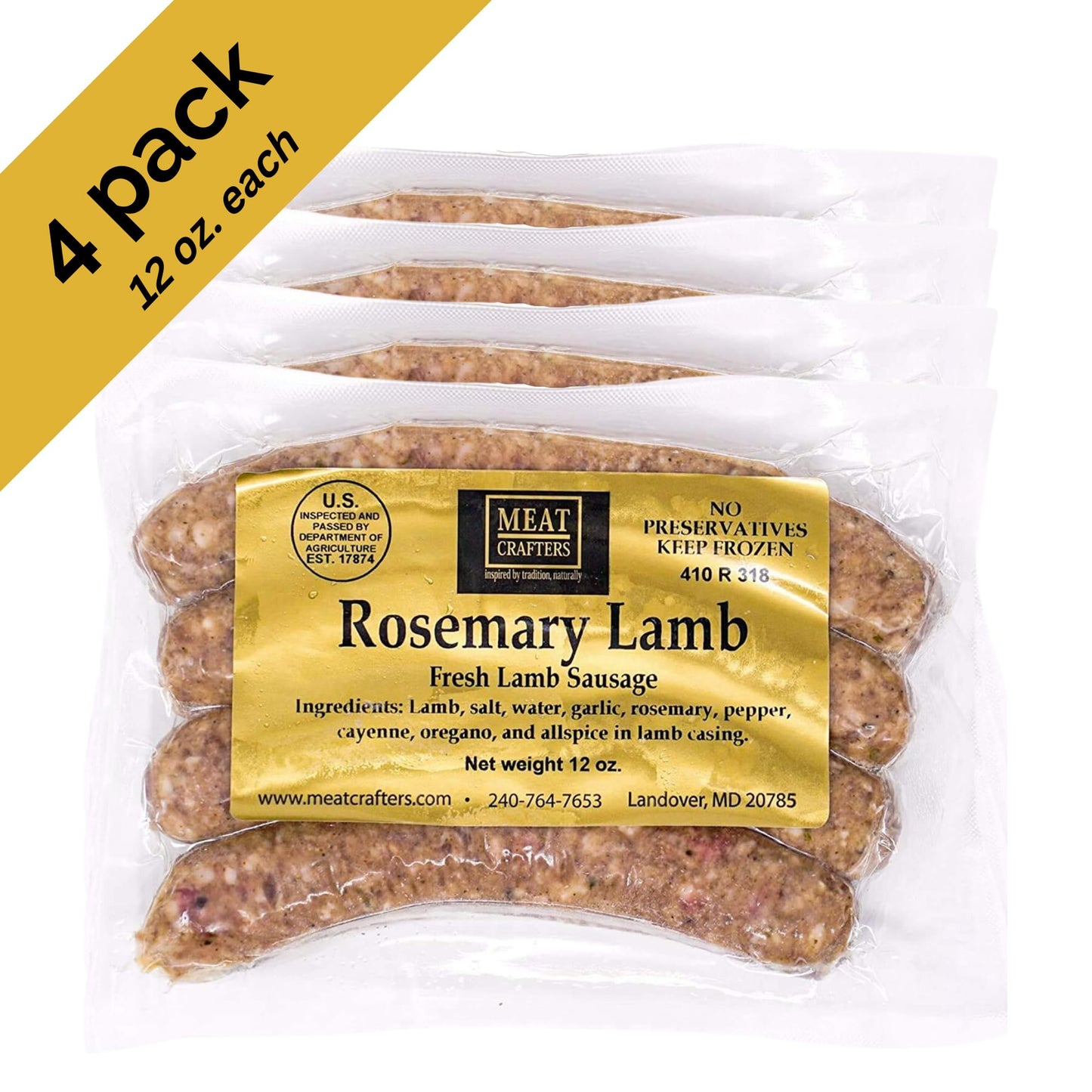 Meatcrafters Rosemary Lamb Sausage, No Antibiotics, Preservative Free, 12Oz (4-Pack, 16 Total Links)