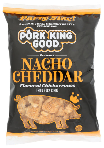 Pork King Good Nacho Cheddar Pork Rinds 7 OZ FAMILY SIZE (Chicharrones - Keto Snacks)