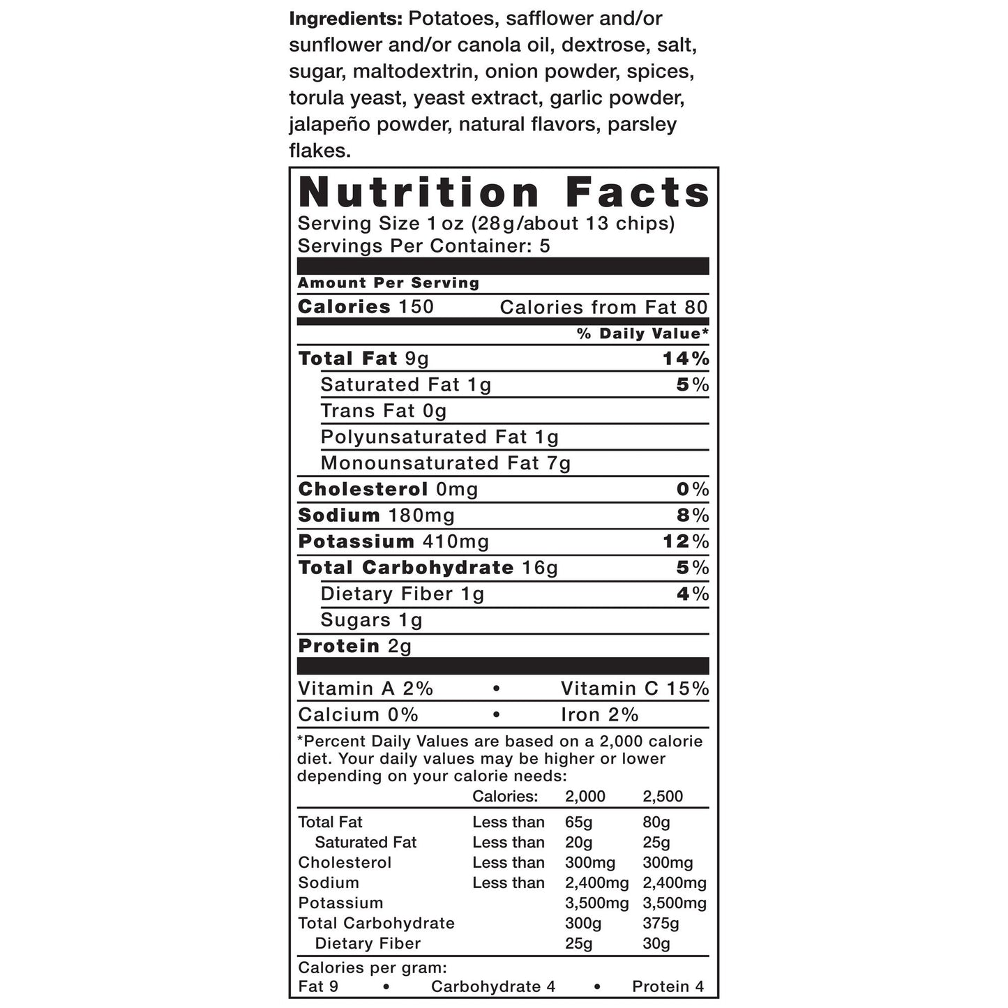 Kettle Brand Potato Chips, Jalapeno, 5 Ounce Bags (Pack Of 8)