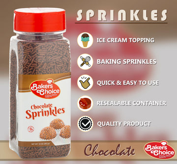 Bakers Choice Chocolate Sprinkles For Ice Cream Toppings - Chocolate Jimmies Sprinkles For Baking - Dairy Free, Kosher 10 Oz.