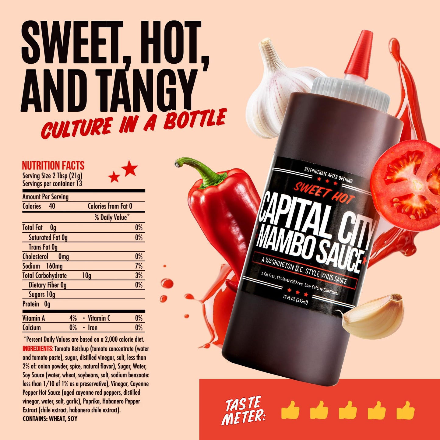 Capital City Mambo Sauce Sweet Hot, Washington Dc Wing Sauces, Perfect Condiment For Wings Chicken Pork Beef Seafood Burgers Ric