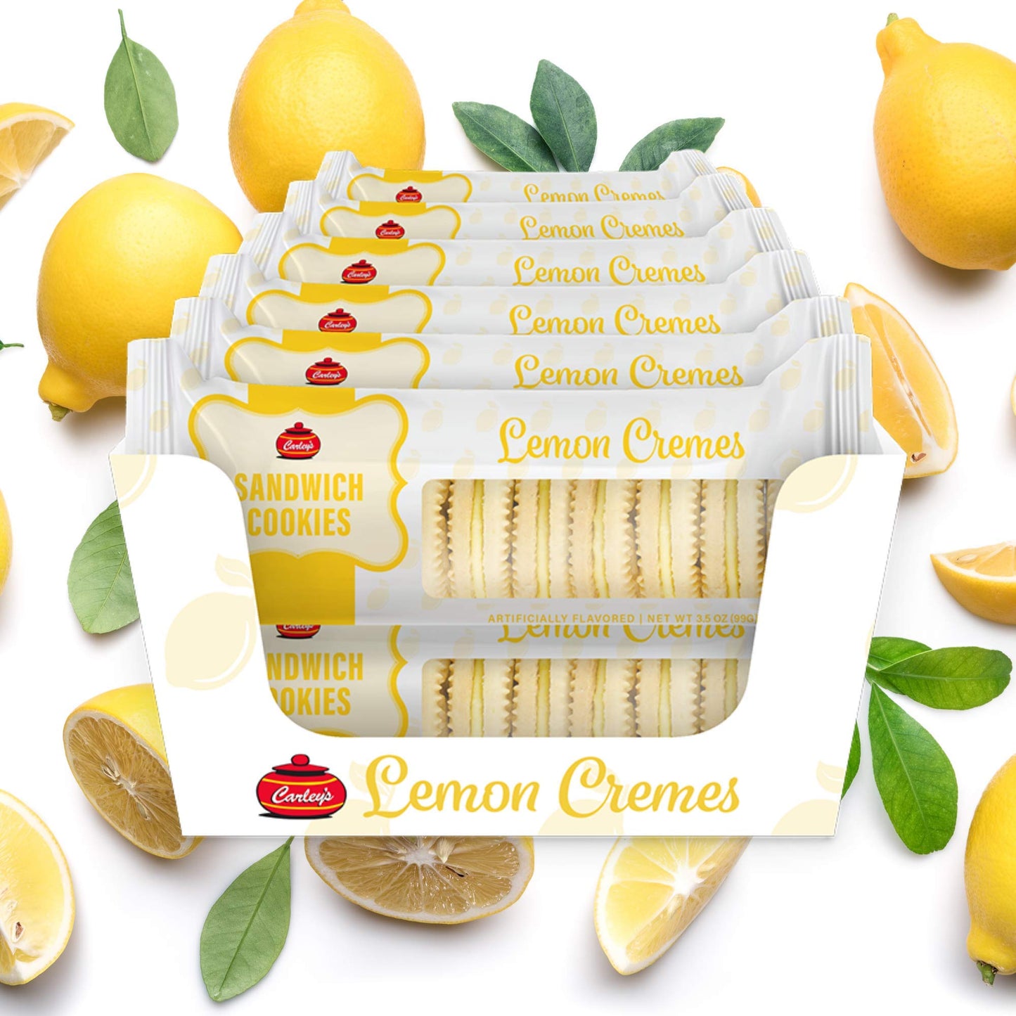 Carleys Sandwich Cookies, Lemon Creme, Perfect Lunch Box Or On-The-Go Snacks, Dessert Sweets, Snack Food Gifts, Kosher Certified, Sweet  , Nut-Free, 3.5 Oz Snack Packs, Pack Of 12