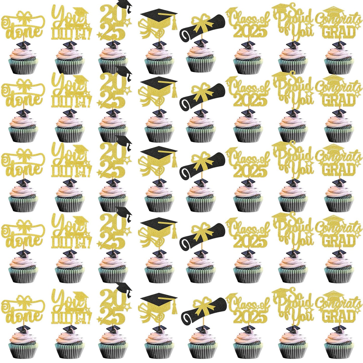 40Pcs Graduation Cupcake Toppers 2025 Graduation Decorations Class of 2025 Cupcake Toppers 2025 Congrats Grad Cupcake Topper Con