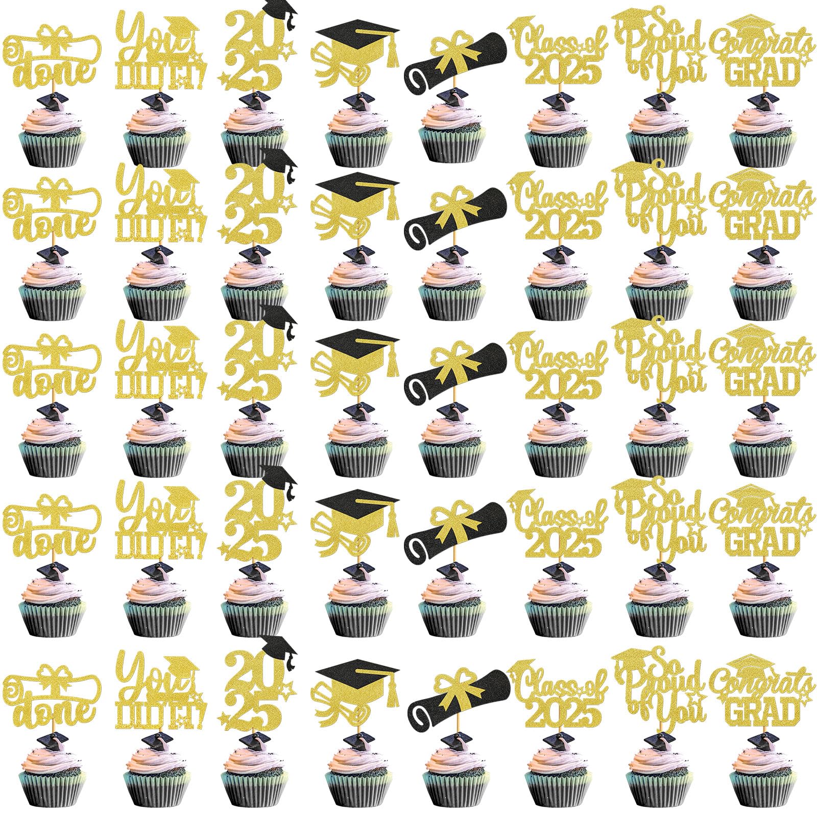 40Pcs Graduation Cupcake Toppers 2025 Graduation Decorations Class of 2025 Cupcake Toppers 2025 Congrats Grad Cupcake Topper Con