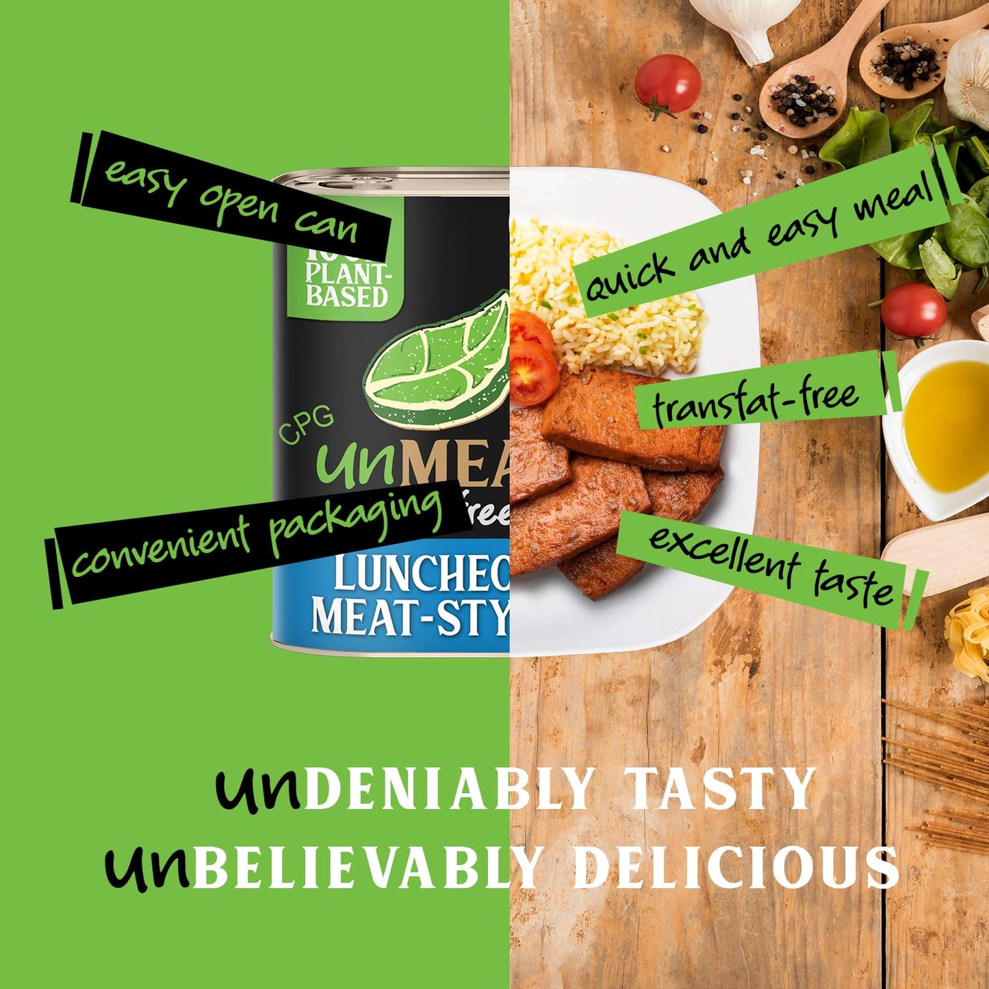 Unmeat Plant Based Meat | Easy To Prepare Plant Based Protein | Vegan Meat With Less Calories, Luncheon Meat Style, 12 Pack