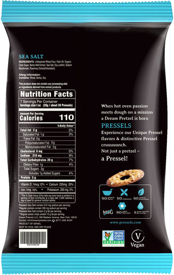 Dream Pretzels Pressels Baked Pretzel Chips, Sea Salt Seasoned, Mini Thin Crisps, Gourmet Snack Bites, Vegan, Low Sodium, Pack o