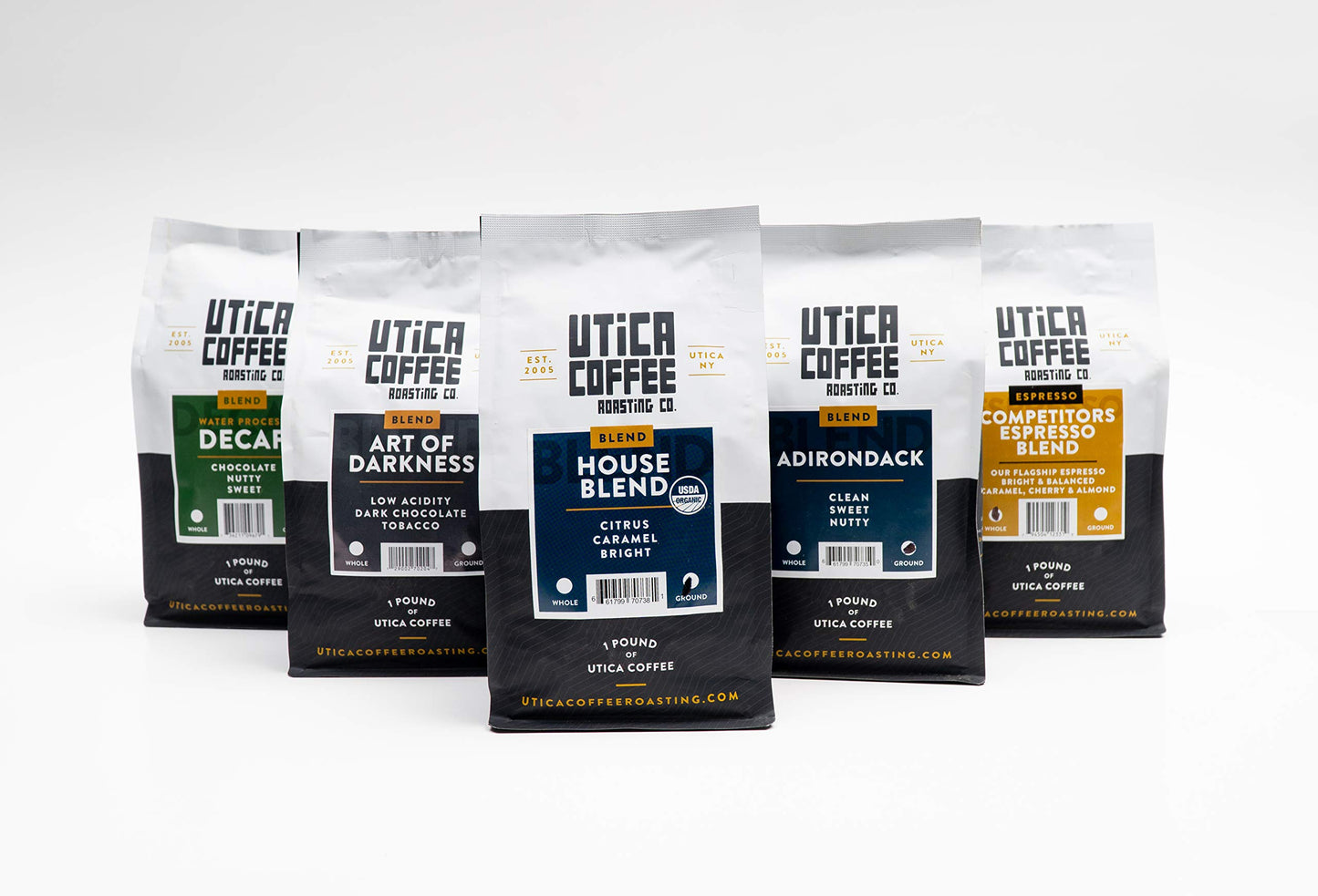 Utica Coffee Roasting Co. Decaf Southern Pecan | Specialty Flavored Medium Roast Ground Coffee | 16 Oz Reclosable Bag