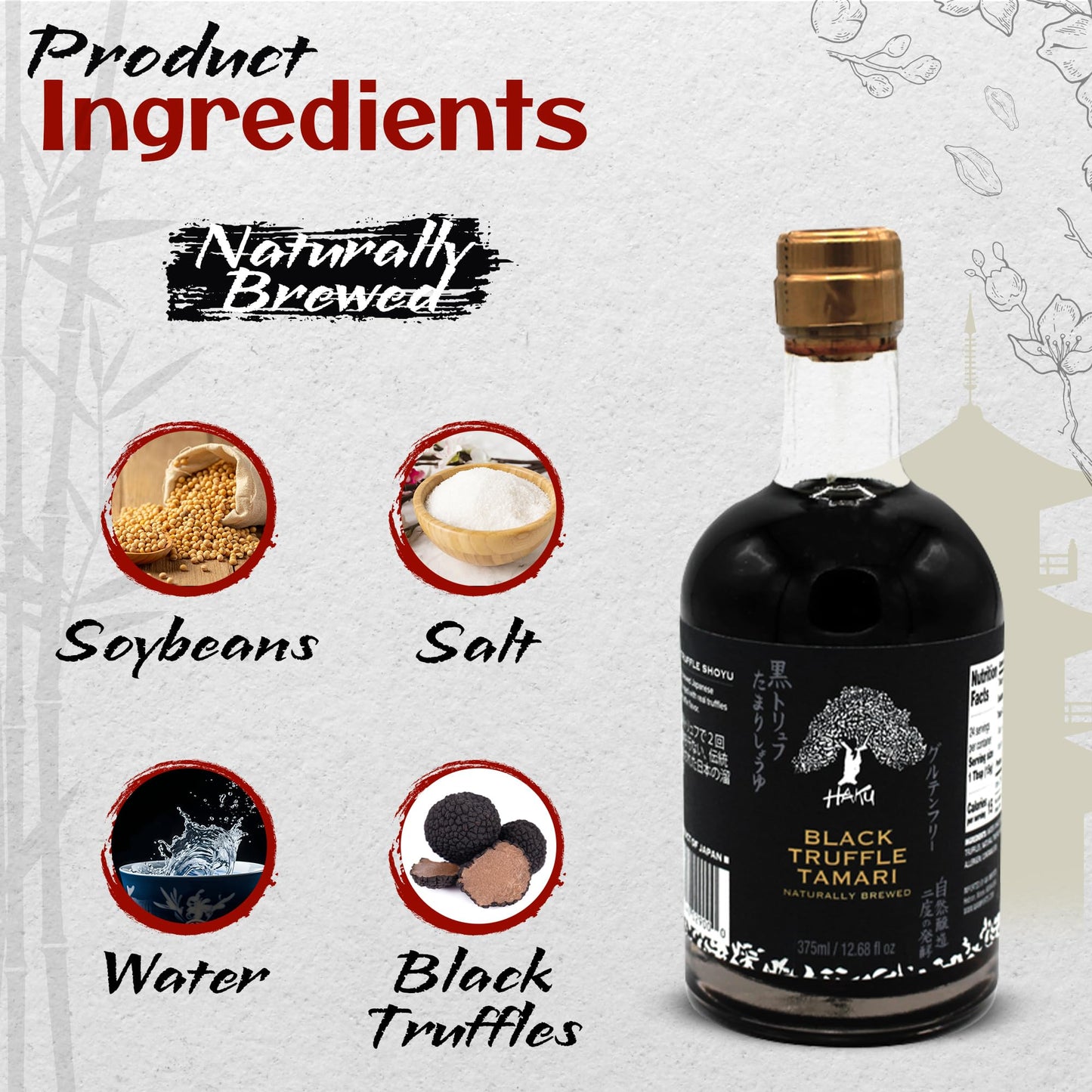Haku Black Truffle Tamari Naturally Brewed Aged 2 Years, 12.68 Oz (375 Ml) - Traditional Gourmet Dipping Sauce & Marinade For Su