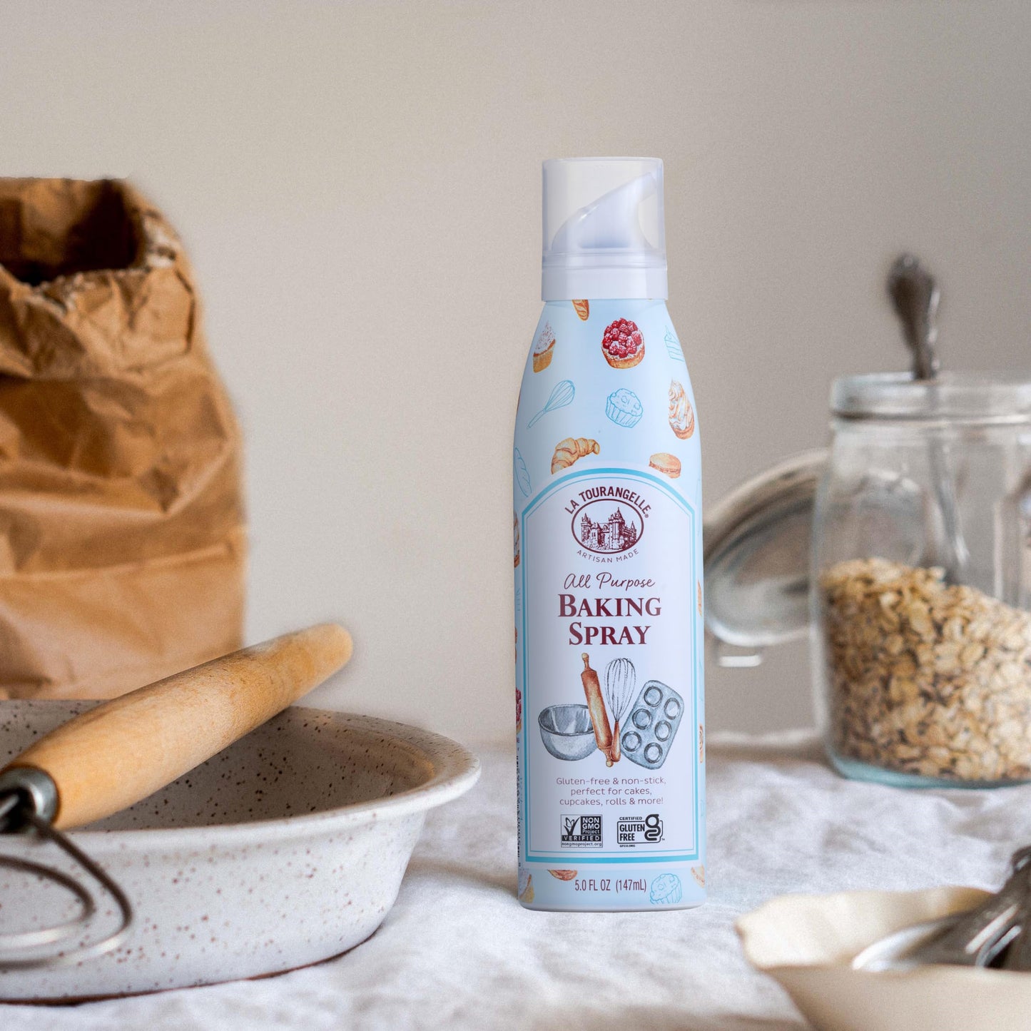 La Tourangelle, All Purpose Baking Spray, Gluten-Free, Non-Stick, Chemical Free And Propellant Free, Expeller-Pressed Cooking Sp