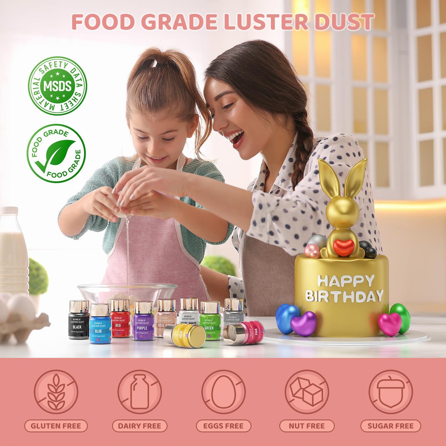 Cherrysea Luster Dust Edible Shimmer Powder - 15g/Bottle, Rose Gold, Food Grade Coloring for Cakes, Cocktails, Cookies, Fondant